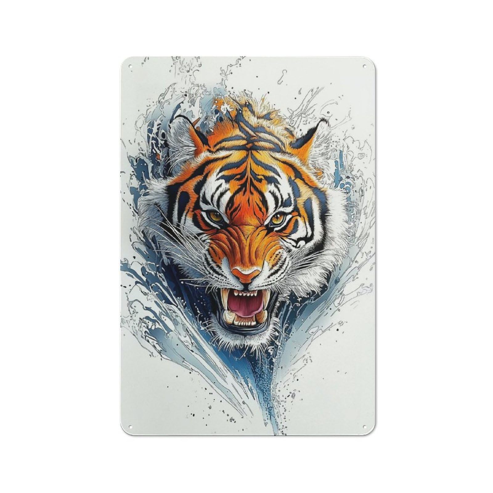 Junmoney Style-20 Tiger Splash Metal Wall Decor Sign, Easy To Hang Plaque For Study, Gallery Wall Or Travel Inspired Room, 30X20cm