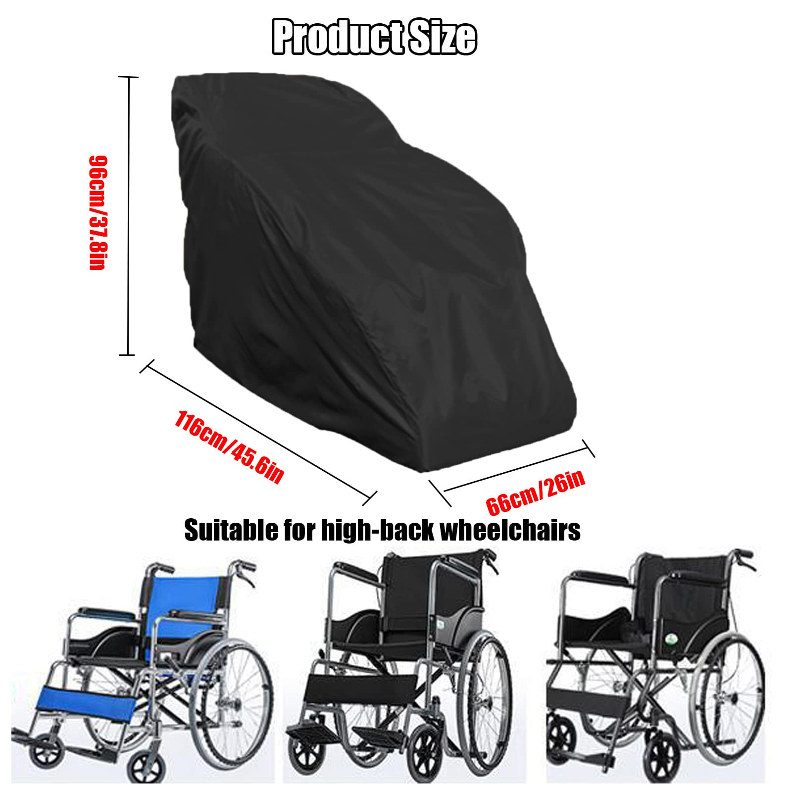 Funda para Lluvia para Sillas De Ruedas, Funda Impermeable para Silla De Ruedas, Funda para Silla De Ruedas, Tela Oxford 210d, Funda para Silla De Ruedas Eléctrica,Black-116x66x96cm