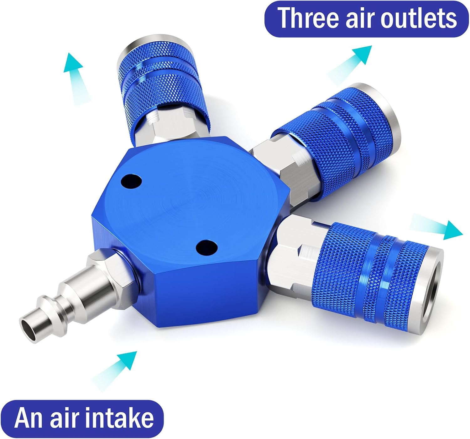 MEANLIN MEASURE 3-Way Air Manifold with 100 Psi Pressure Gauge, Aluminum Industrial Hex Quick Connect Fittings Air Splitter for Air Compressor Hose Accessories Quick Connect Fittings