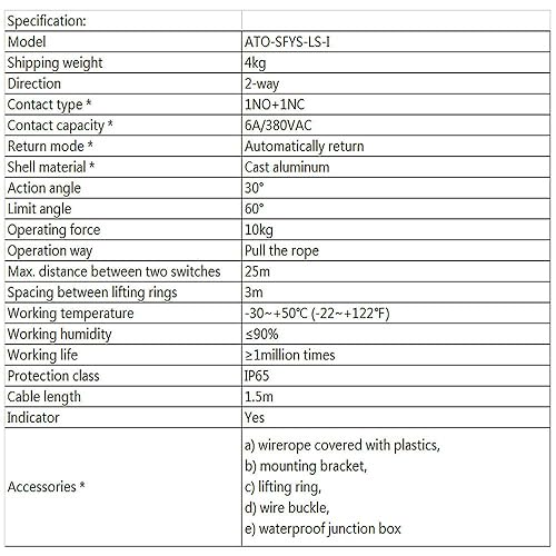 Miniatura 2 de ATO - Interruptor de cuerda de tracción, 2 vías, 1NO 1NC2NO 2NC, 10A500V, interruptor de seguridad con anillos de tracción bidireccionales, para