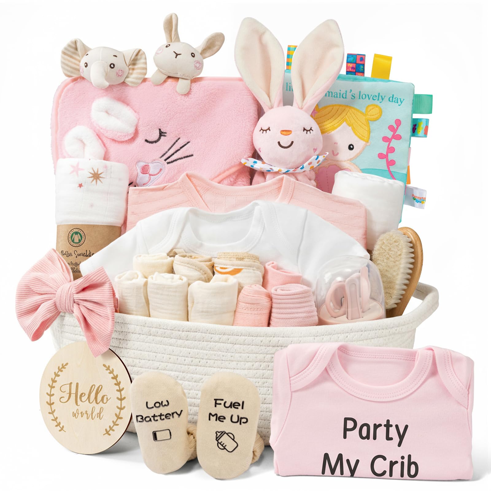 28-Piece Baby Shower Gifts for Girls Baby Essentials for Newborn Large Baby Girl Gift Basket Gender Reveal Gifts