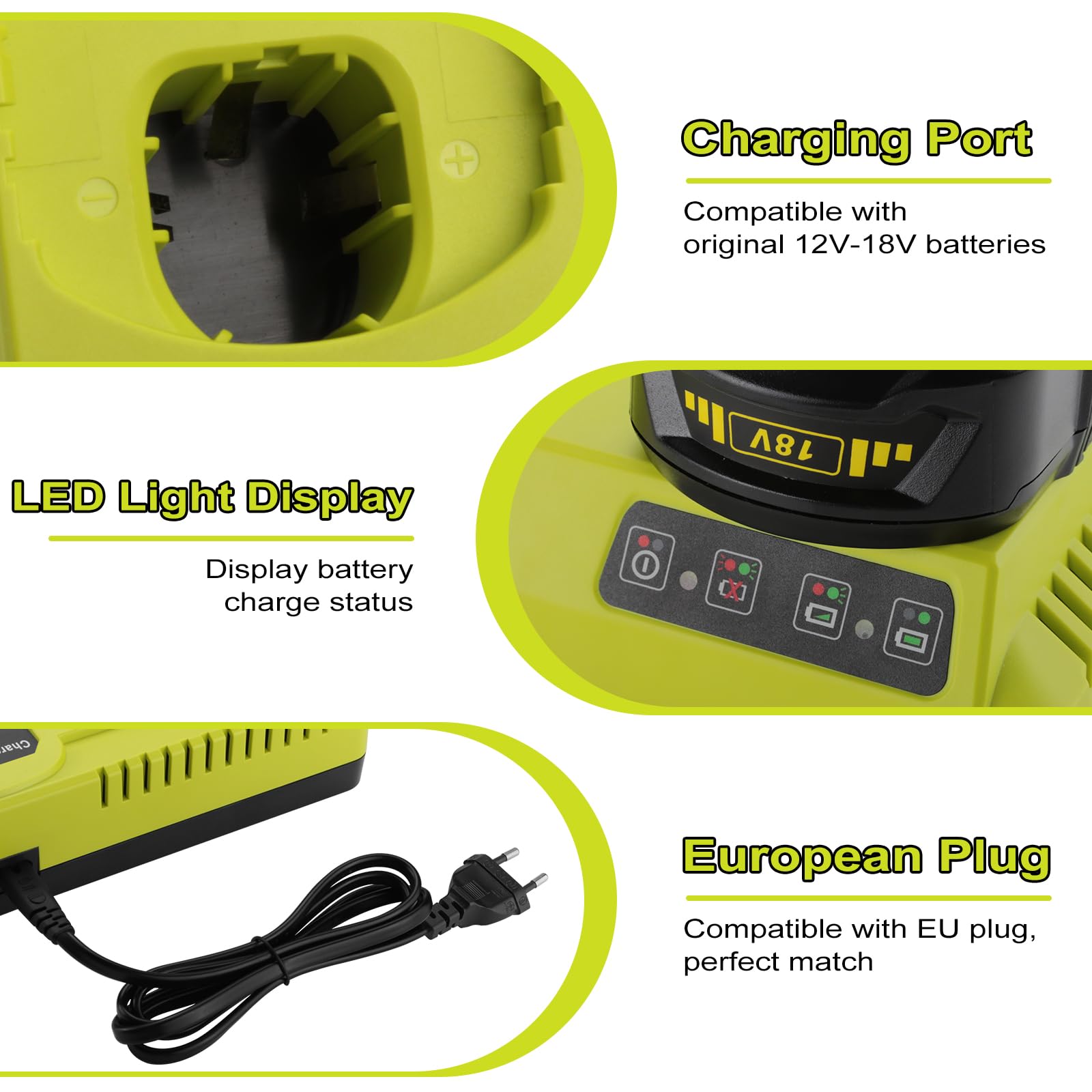 ENERGUP P117 Caricatore a Doppia Porta per Ryobi Caricatore 18V ONE+ P107 P108 P102 P103 P104 P105 P107 P108 12V-18V