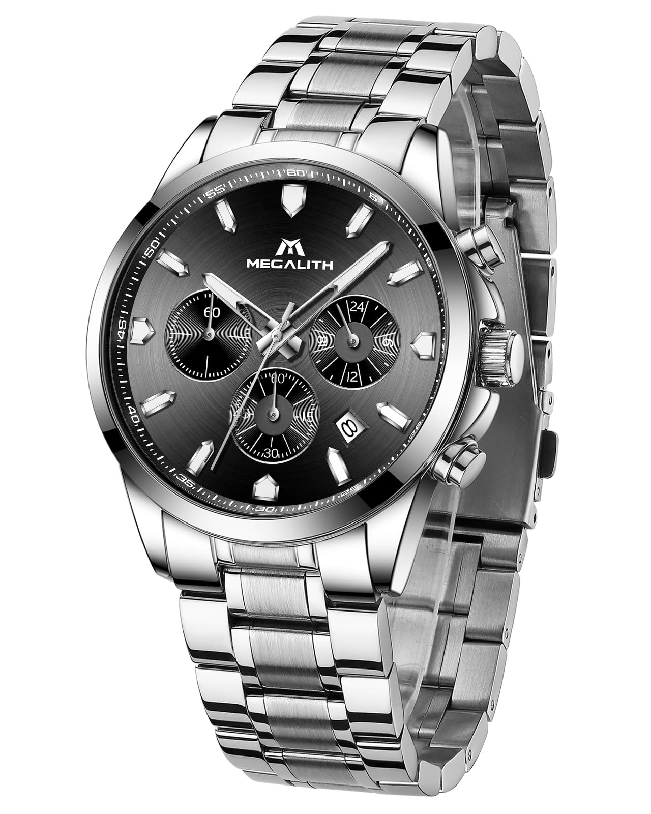 MEGALITH Herren Uhr Edelstahl Armbanduhr: Chronograph Analog Wasserdicht Herrenuhr mit Leuchtend Datum - Elegantes Geschenk für Business Männer