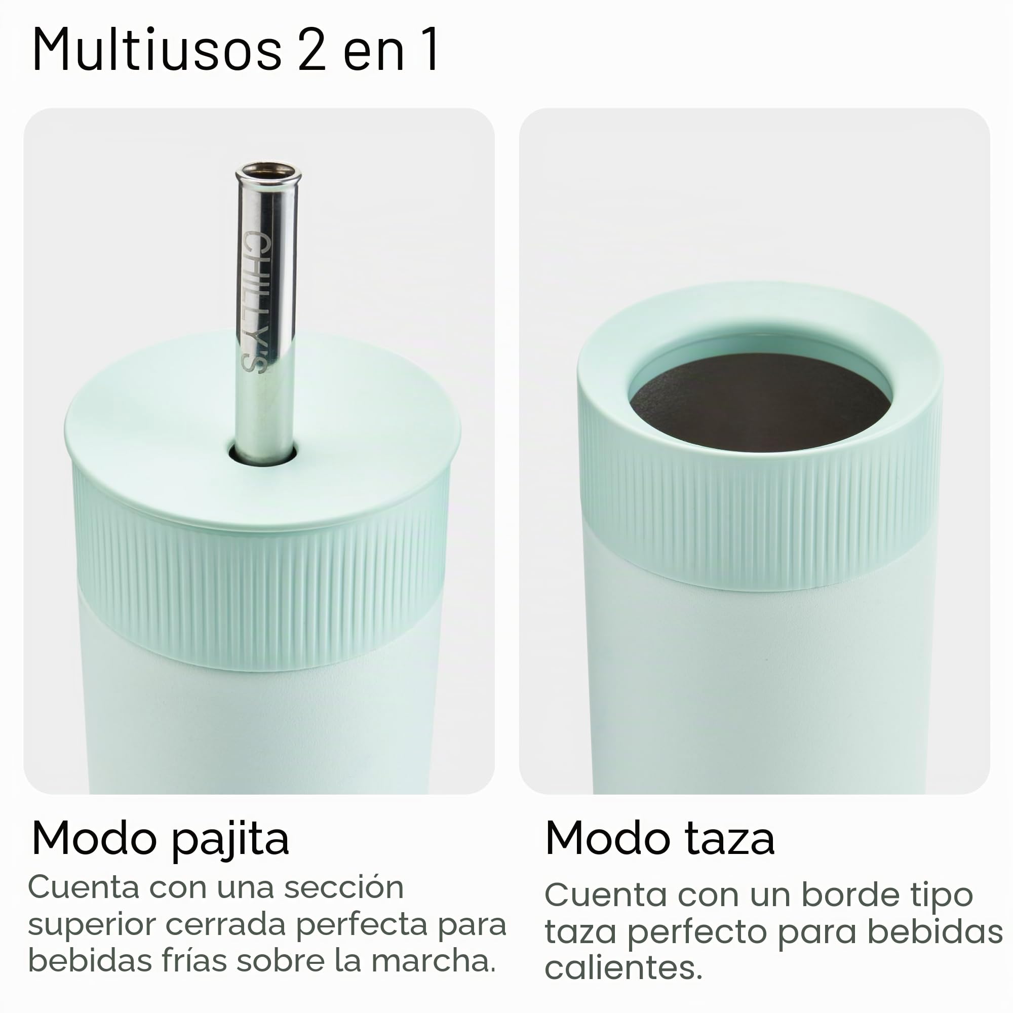 Chilly's Switch - Vaso Switch de acero inoxidable sin BPA con pajita incorporada para batidos y tés - Doble pared, aislado al vacío - Lichen Green, 500ml
