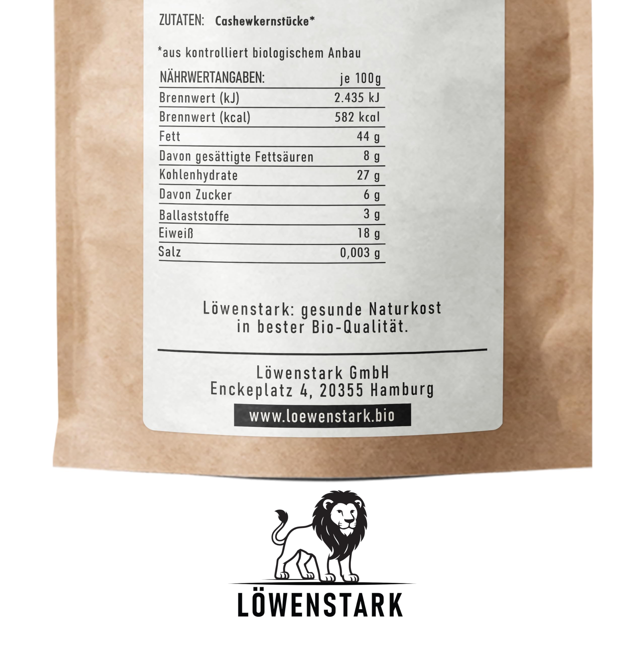 Löwenstark - BIO-Cashew-Stücke 1 kg, mild-nussiger Bio Cashewbruch, Cashewkerne perfekt zum Kochen, Backen oder für Müslis, Salate & Desserts, vegane Cashewnüsse