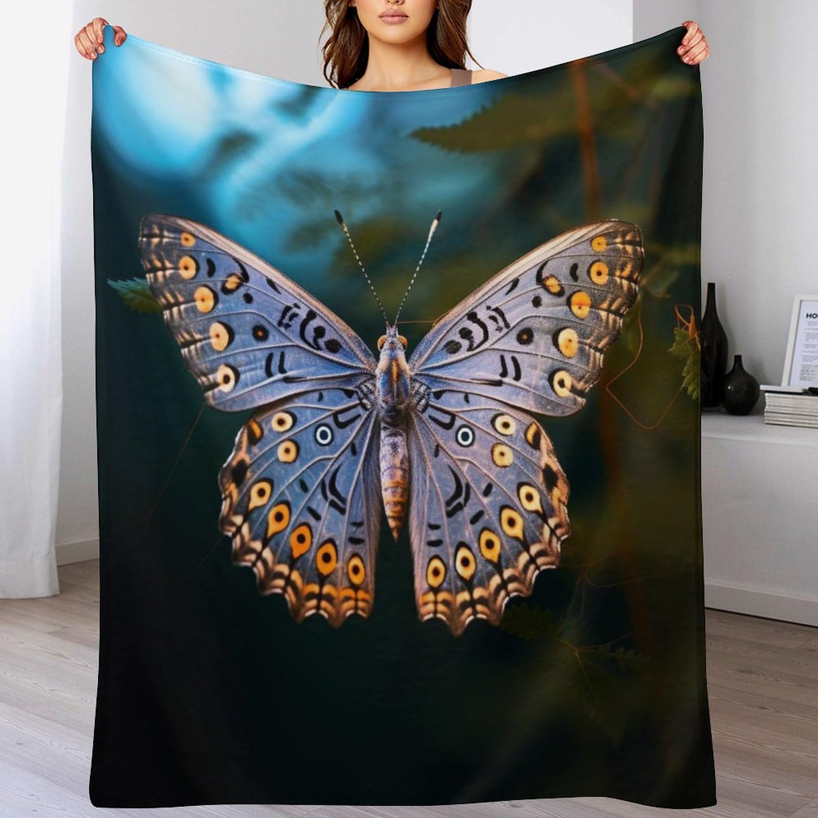 Couverture papillon 3D anti-froid plaid lit en polaire légère