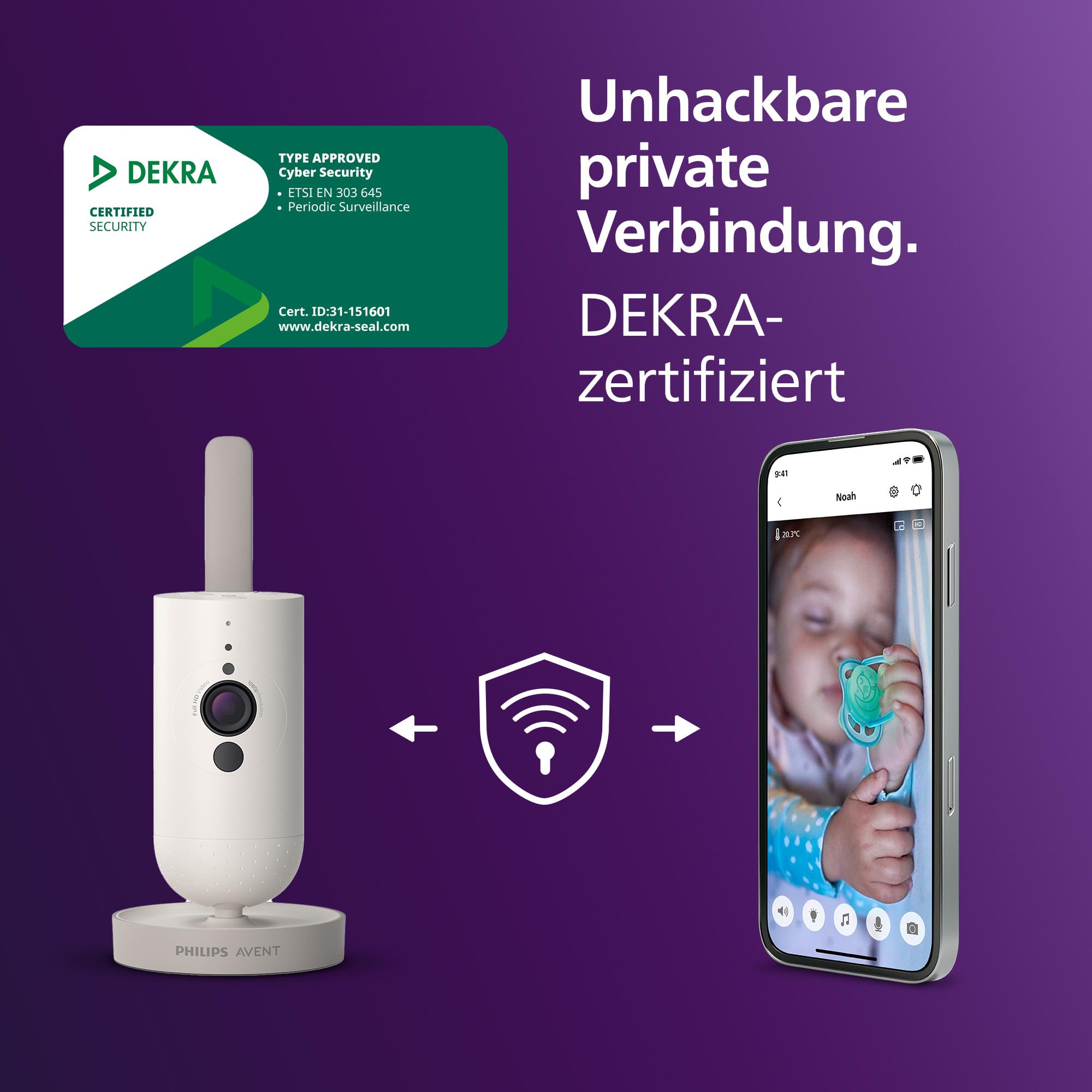 Philips AVENT SCD951/26 Connected Babyphone mit Kamera und WLAN, HD-Kamera, Infrarot-Nachtsicht, Schrei-Erkennung, Gegensprechfunktion