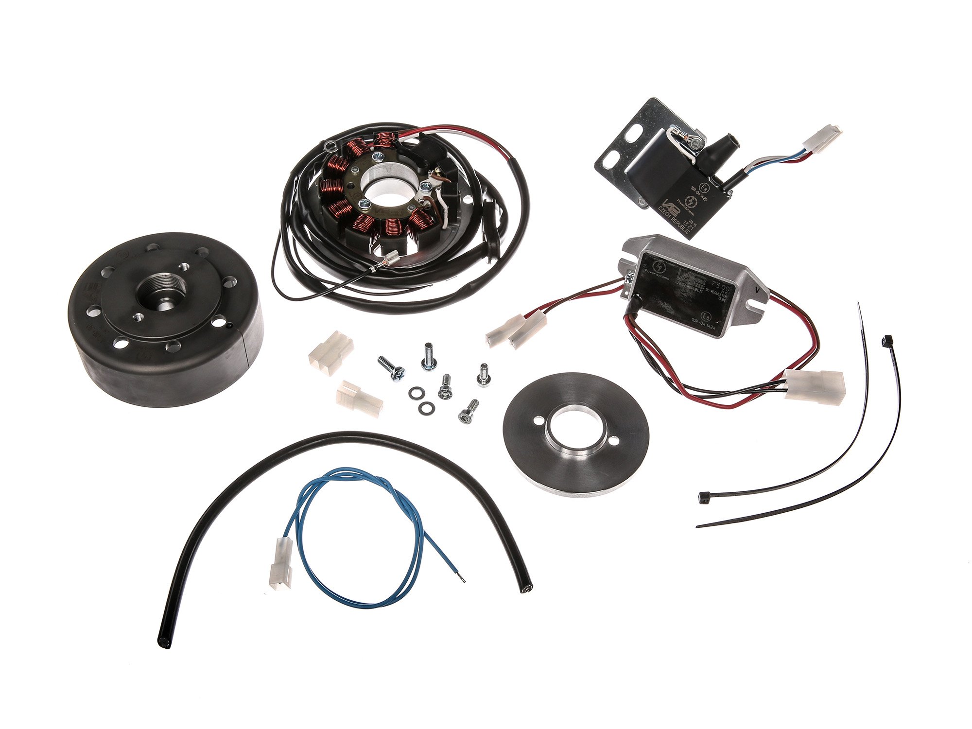 Zapalniczka magnetyczna 12 V 100 W prąd stały ze zintegrowanym w pełni elektronicznym zapłonem do Simson Schwalbe KR51, KR51/1, SR4-2 - rok produkcji przed 1967 - mała średnica wału na stożku!