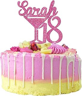 18th Birthday Cake Topper Decoration - PERSONALISED 21st, 30th, 40th, 50th Birthday Cake Topper - Glitter Gold Acrylic Cake Topper - Cocktails Cake Topper for Her Daughter Women - ANY Age ANY Name