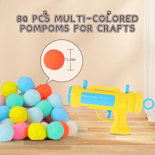 Miniatura 2 de Splarwbk 1 lanzador de bolas para gatos + 80 bolas de juguete para gatos de 1.2 pulgadas (actualizadas), juguete elástico silencioso de felpa para