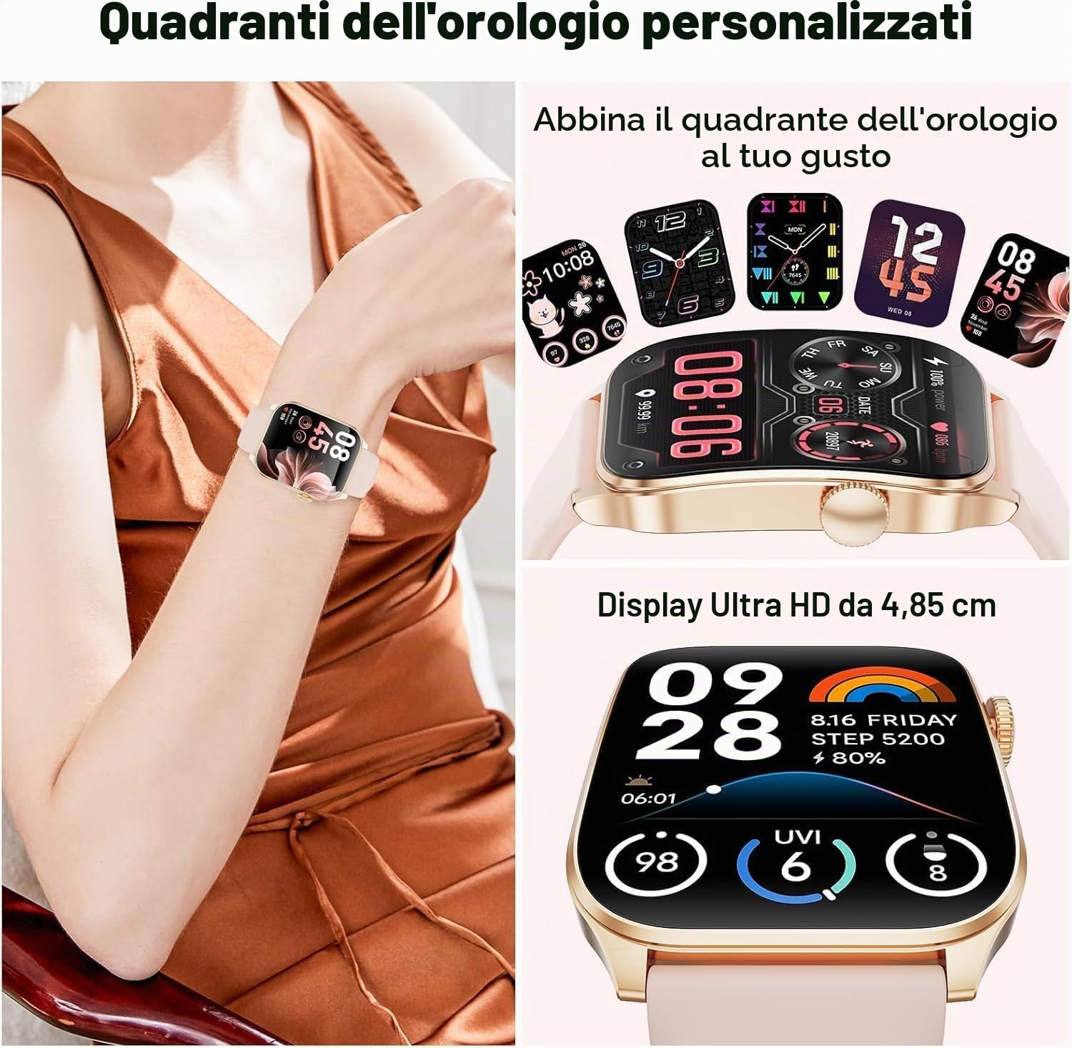 Smartwatch da donna con effetto/risposta alle chiamate, schermo curvo HD da 1,91 pollici, orologio fitness con sonno/cardiofrequenzimetro, 110+ Activity Tracker, impermeabile IP67 Smartwatch