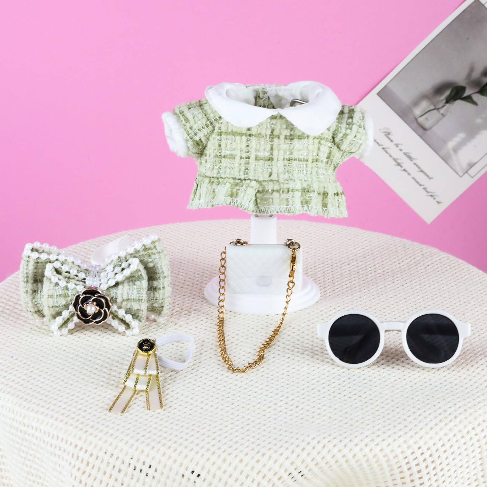 Puppenkleidung (KEINE Puppe) 15 cm grüne Outfits für Puppen Elegantes grünes Kleid Stirnband Fliege Brille und Tasche Exquisite Kleidung Zubehör Kompatibel mit Puppe (Stil 6)