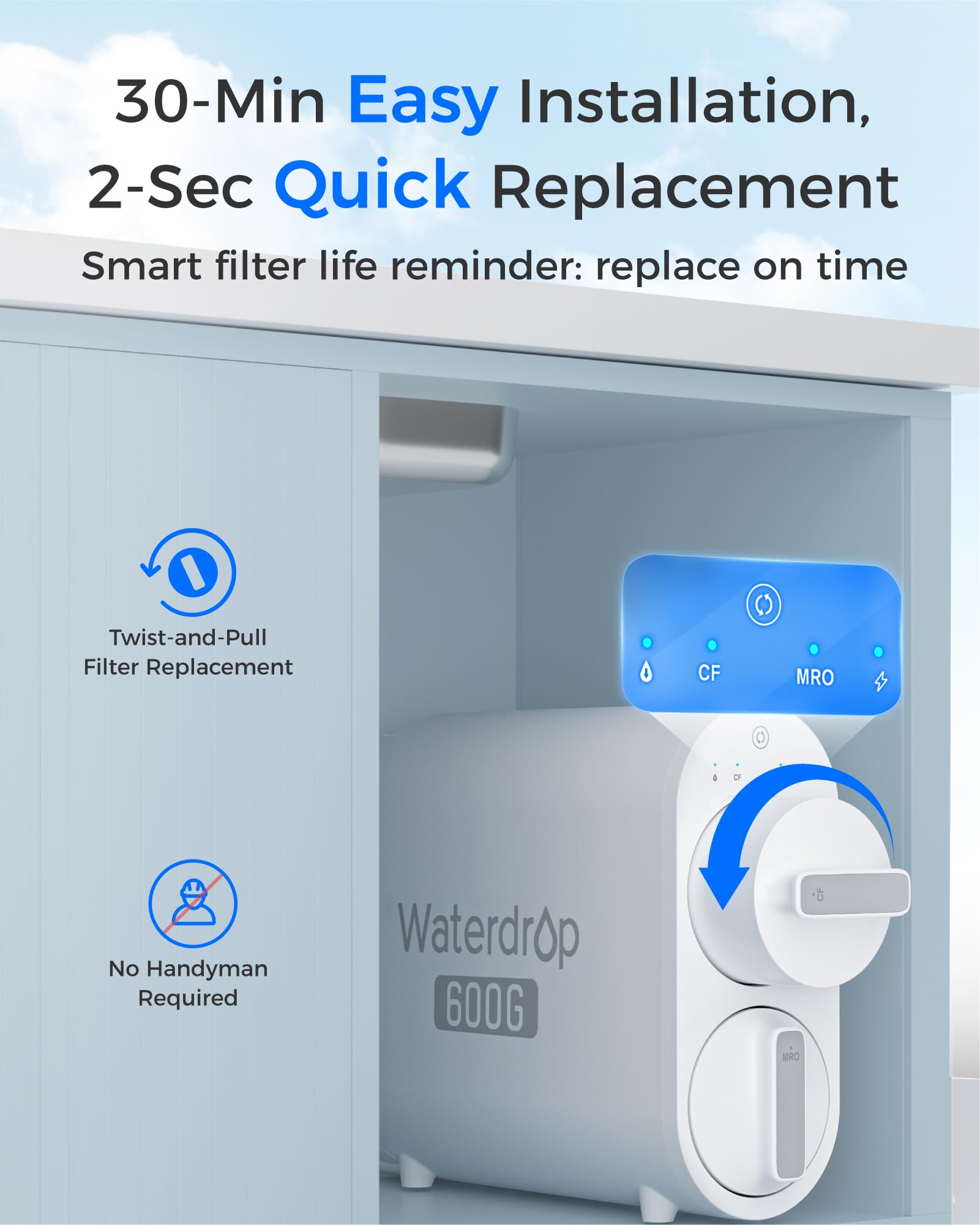 Waterdrop WD-G2P600-RO Filter Replacement for WD-G2P600-W Reverse Osmosis System 2-year Lifetime Reduce PFAS — view 7