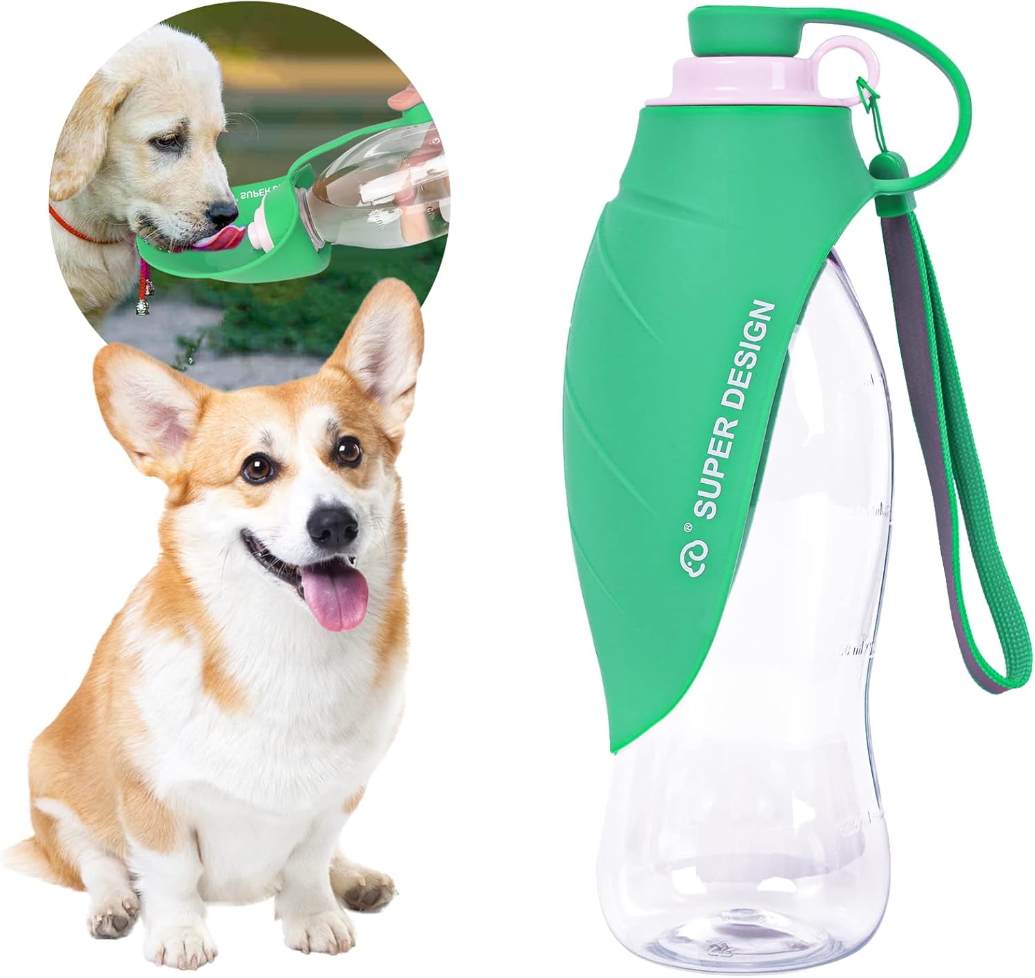 Dog Water Bottle, Leak Proof Design, Portable Puppy Water Dispenser with Silicone
