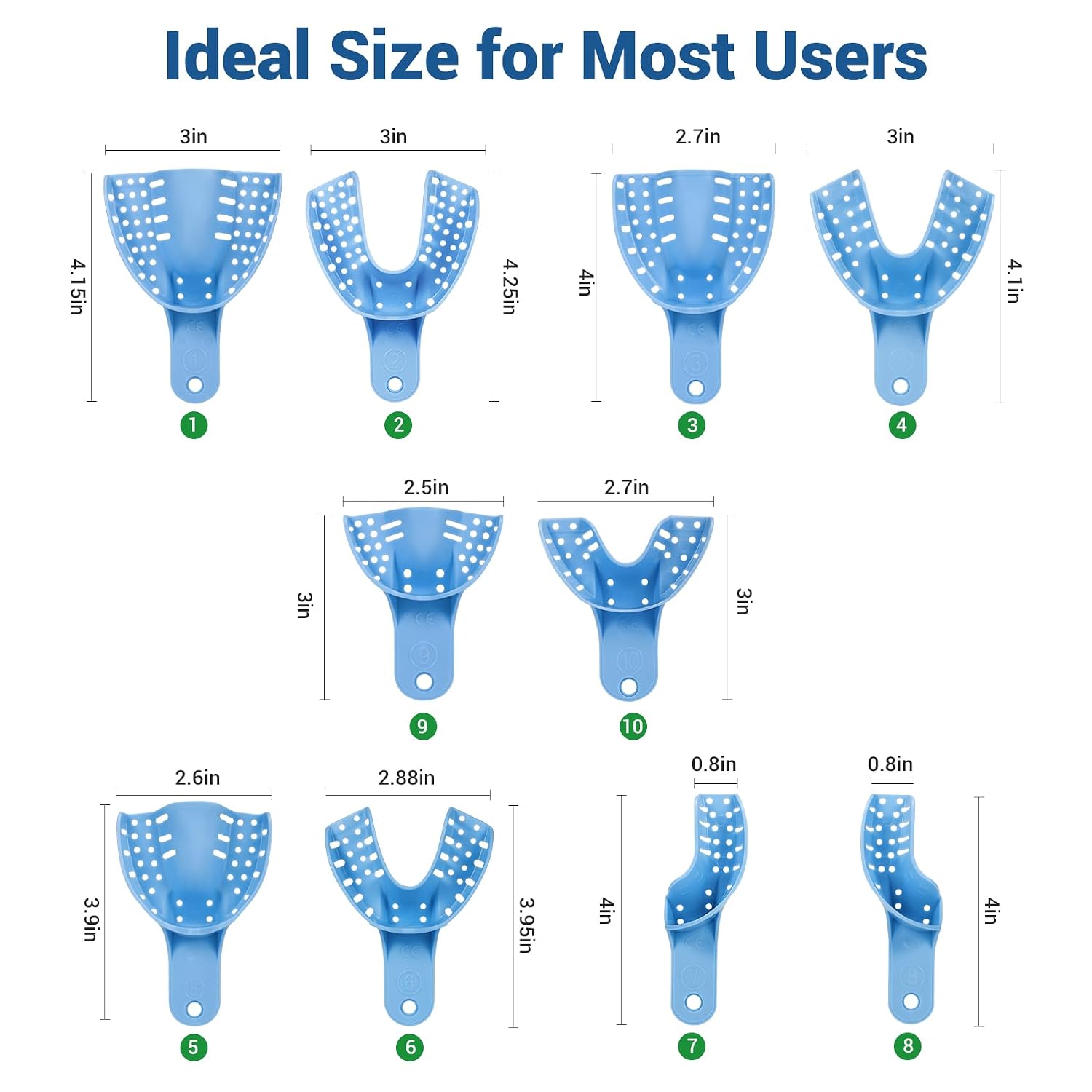 Annhua Dental Impression Trays Disposable 10 PCS, Perforated Impression Trays Set Plastic Teeth Holder for Dental Clinic, Lab Equipment, Dental Students - Blue