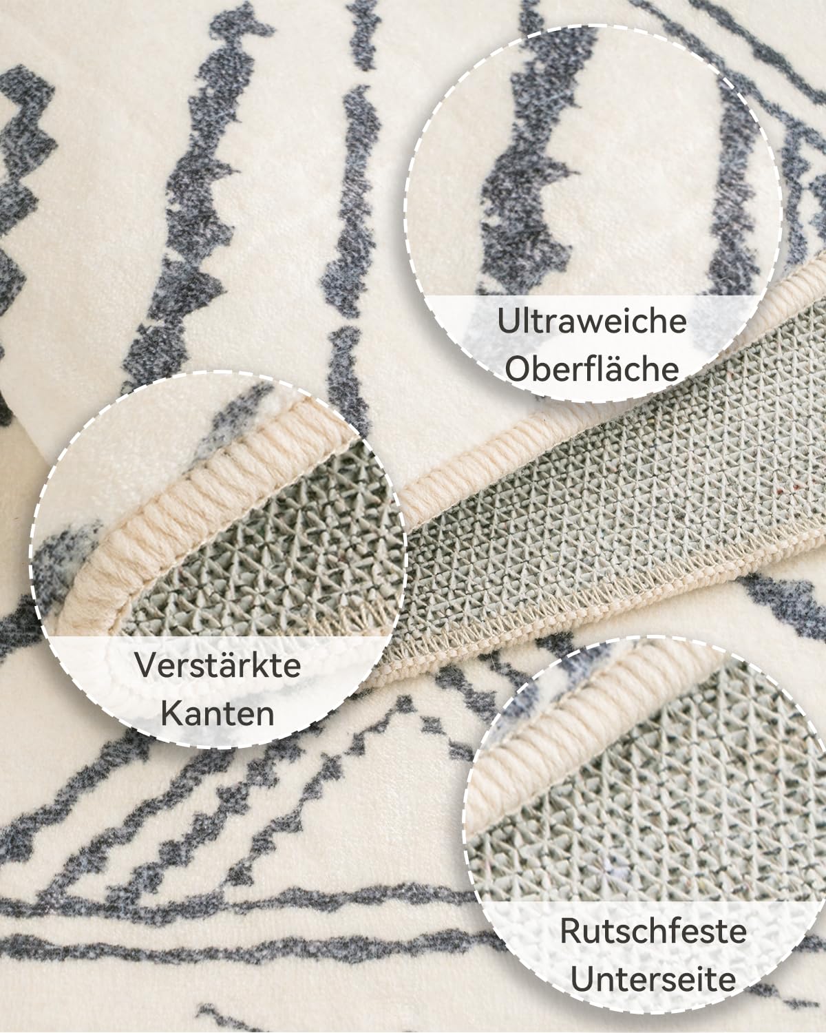 Teppich Läufer Flur 60 x 300 cm, rutschfest Küchenläufer, Kurzflor Teppichläufer, Waschbar, Faltbar, Boho Design – für Flur, Küche, Wohnzimmer & Büro, Schwarz-Weiß