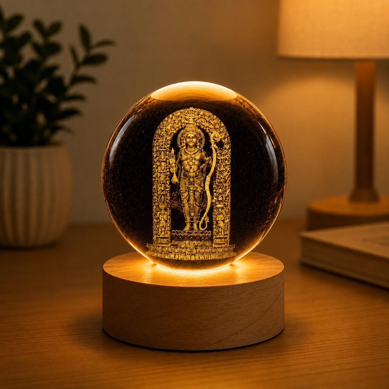 INSFIT 3D Laxmi MATA Crystal Ball Night Lamp, Solar System Crystal Ball Night Light, USB Table Colorful Led Wooden for Home, Office, Birthday Gift (Ayodhya Ram)-image-15