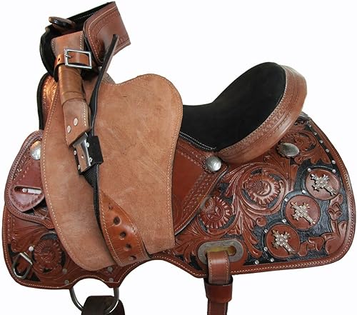 Miniatura 7 de Western Barrel Saddle Horse Racing Show Cruz Decorado Placer Trail Floral Herramienta Cuero Vaquero TACK 15 16 17 18