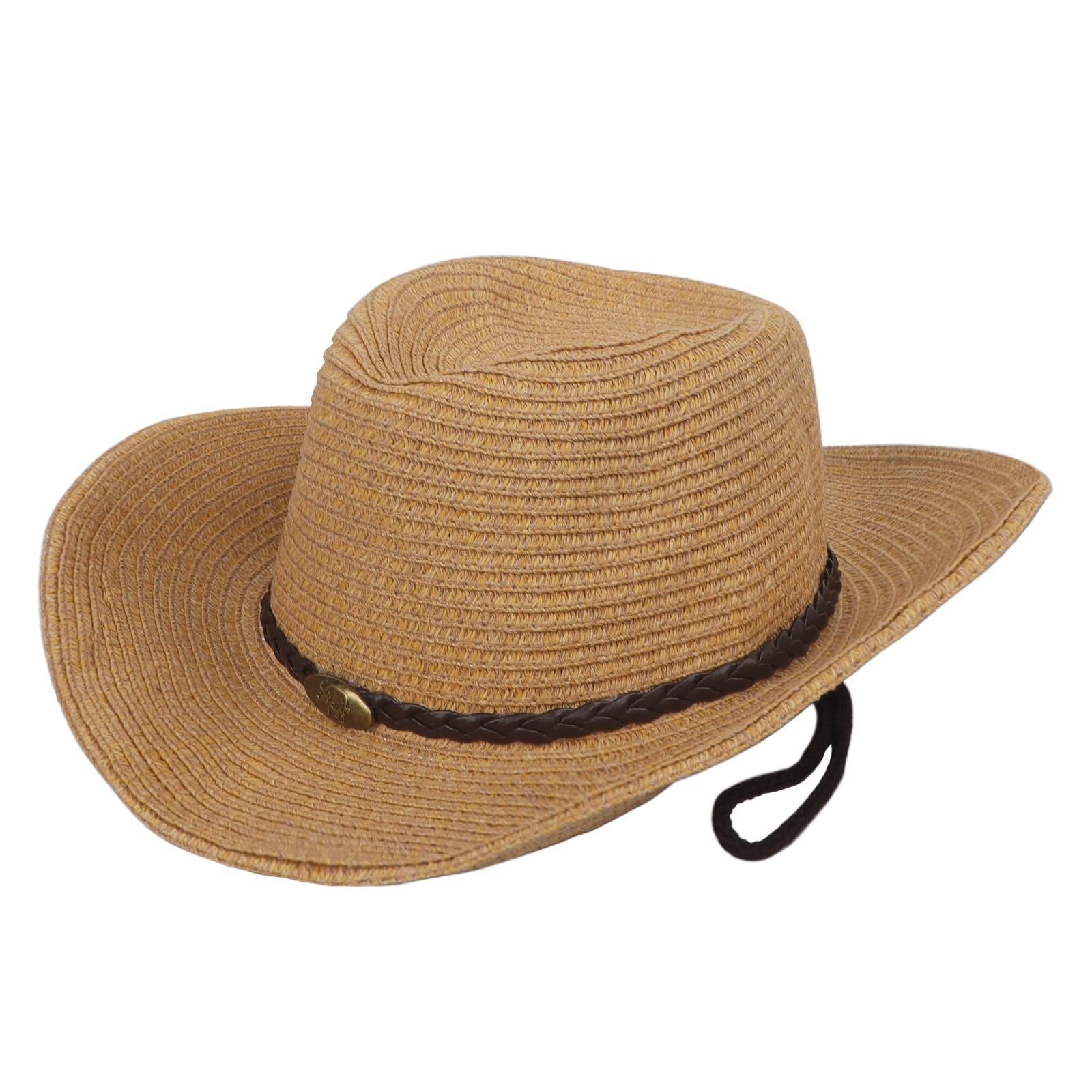 Western Cowboy Sun Hat Straw Hats for Men Sun Protection Large Brim Beach Straw Visor Cap Breathable Khaki