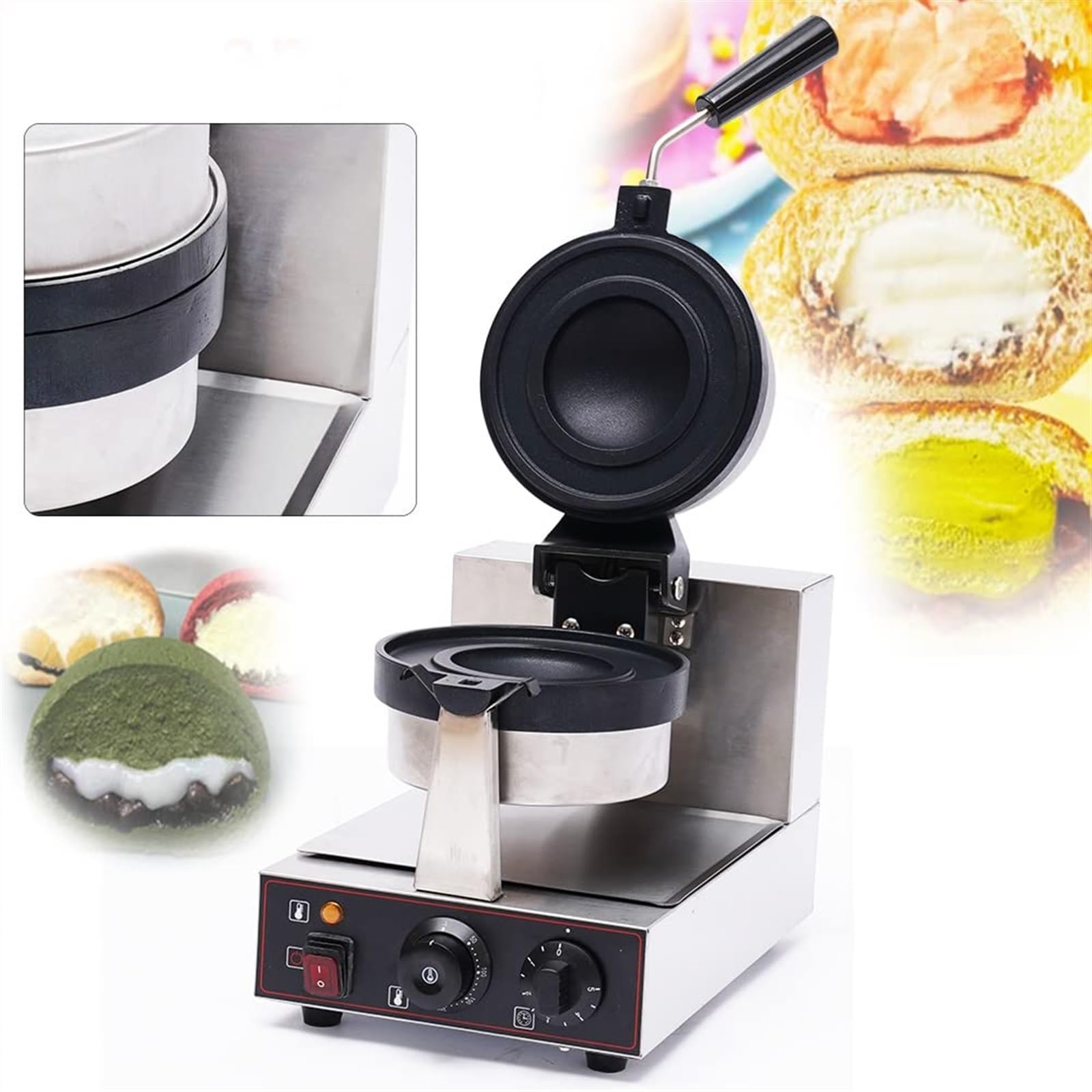 1000W Burger & Gaufrier Acier Inoxydable - Machine Ménage Crème Glacée Cones