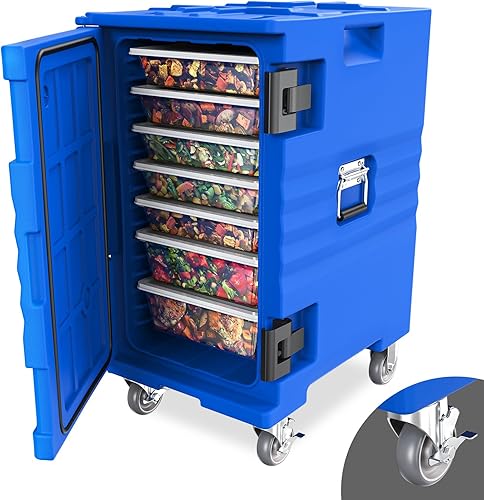 ROVSUN Calentador de alimentos con aislamiento térmico con ruedas bloqueables, hebillas dobles y asas, cajas calientes apilables para catering,