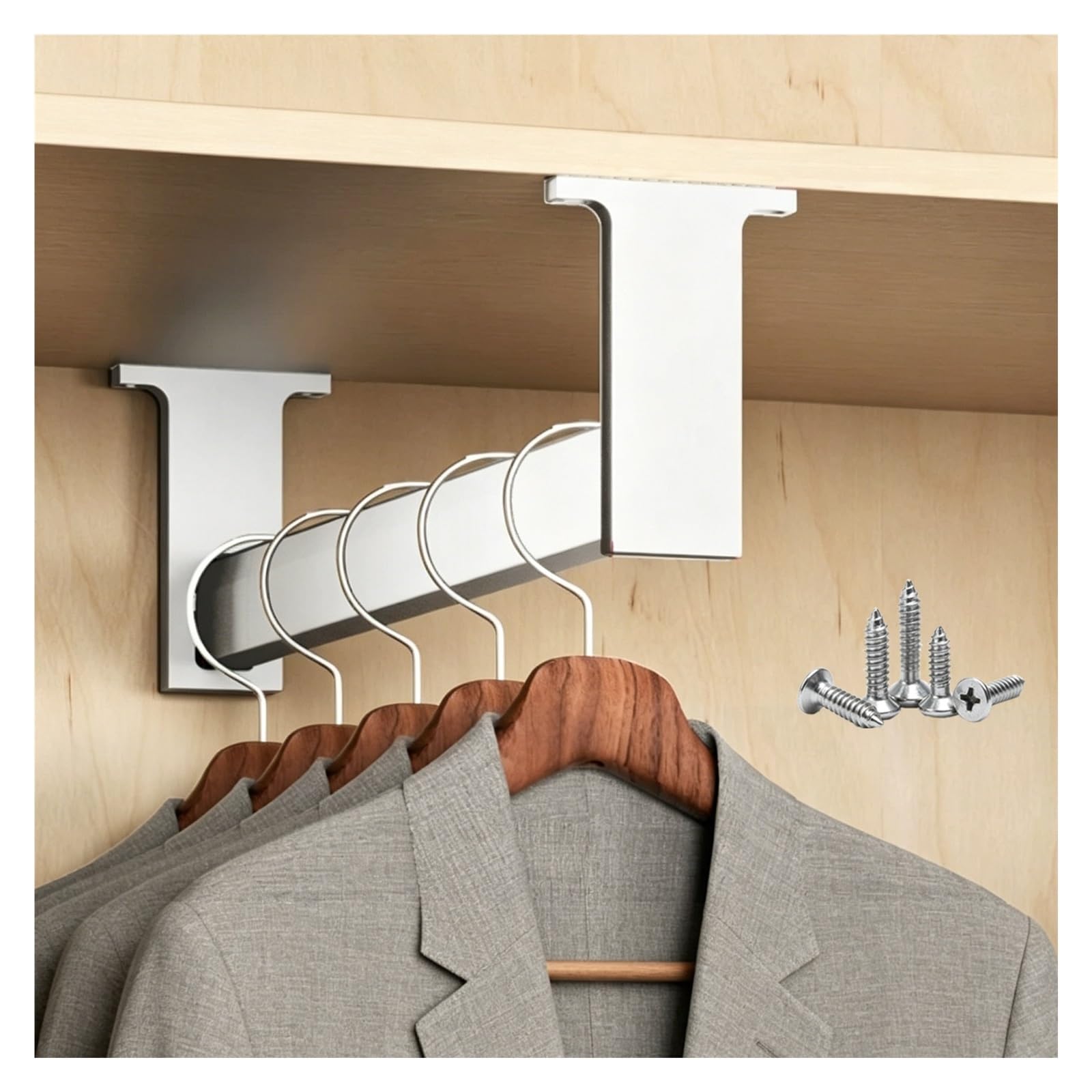 Closet Rails for Hanging Clothes Heavy Duty, Customizable Wardrobe Poles with Non-slid Slient Strip, Garment Bar for Dormitory/Clothing Store/Boutique(Silver,Depth 29.5"/75cm)