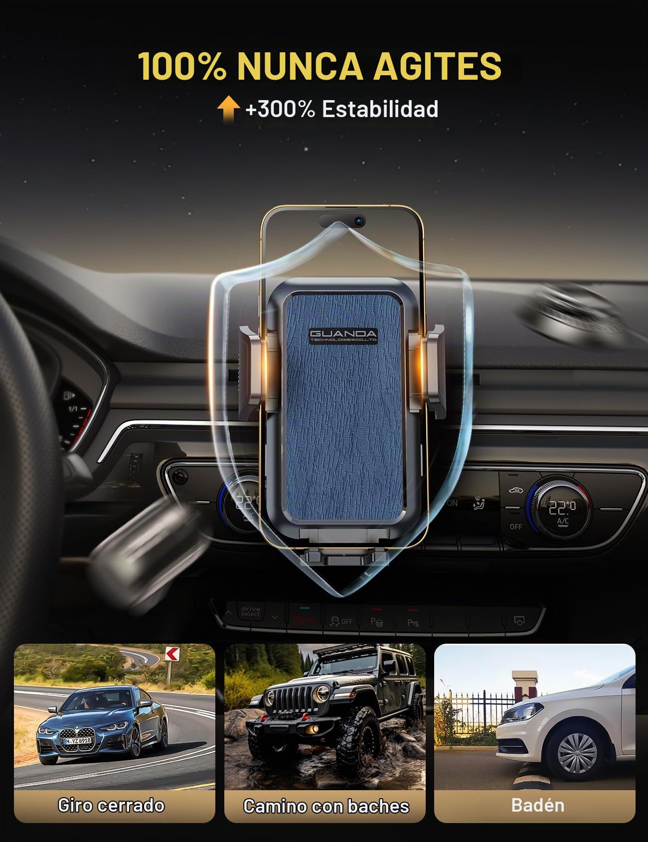 Soporte Universal para Móvil - Ajustable 360° Giratorio, Estable Soportes Porta Móvil para Coche, Compatible con iPhone 15 14 13 12 11 Pro Max y Otros Smartphones