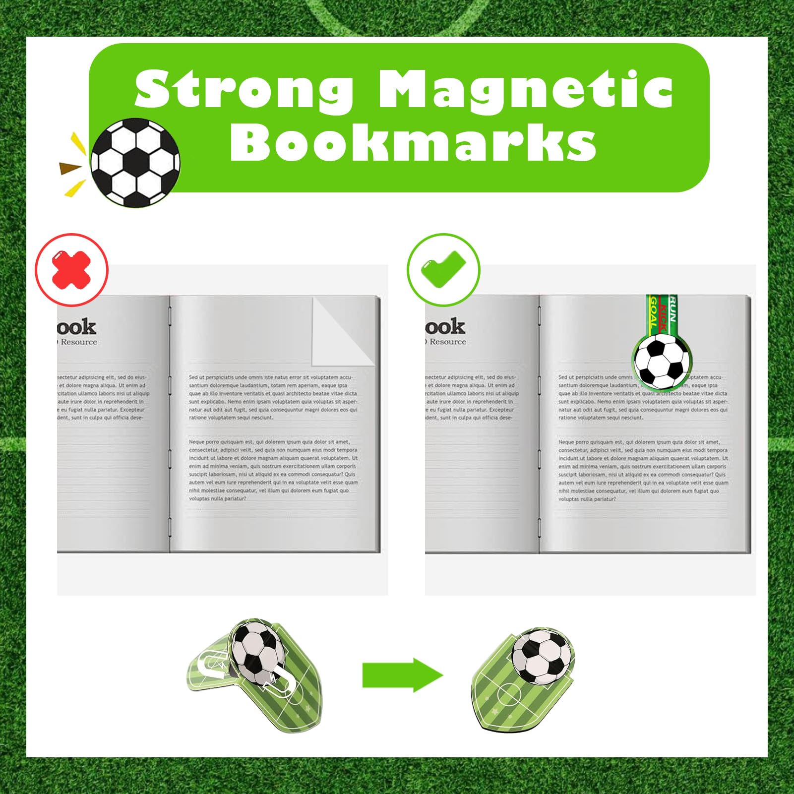 Shinybox 24 Pièces Magnétique Signet Football, Marque Page Clip De