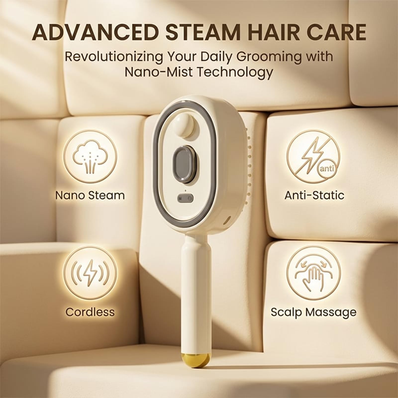 Brosse à cheveux électrique massante avec coussin d'air et brumisateur, 2 en 1, démêlante et brumisatrice avec poils rétractables, utilisable sur cheveux secs ou mouillés (White,1)