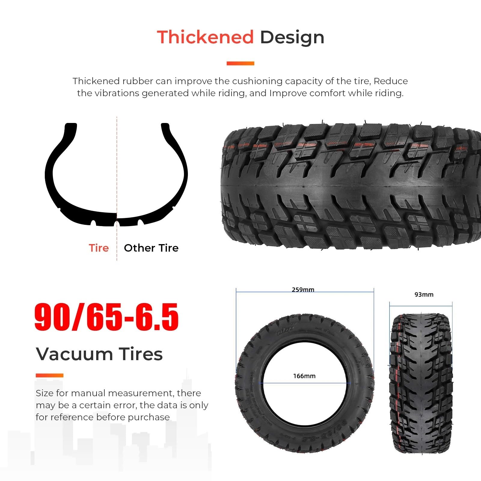 Neumático sin cámara de 11 pulgadas, 90/65-6,5, grueso, inflable, todoterreno, autorreparador(Self healing tire)