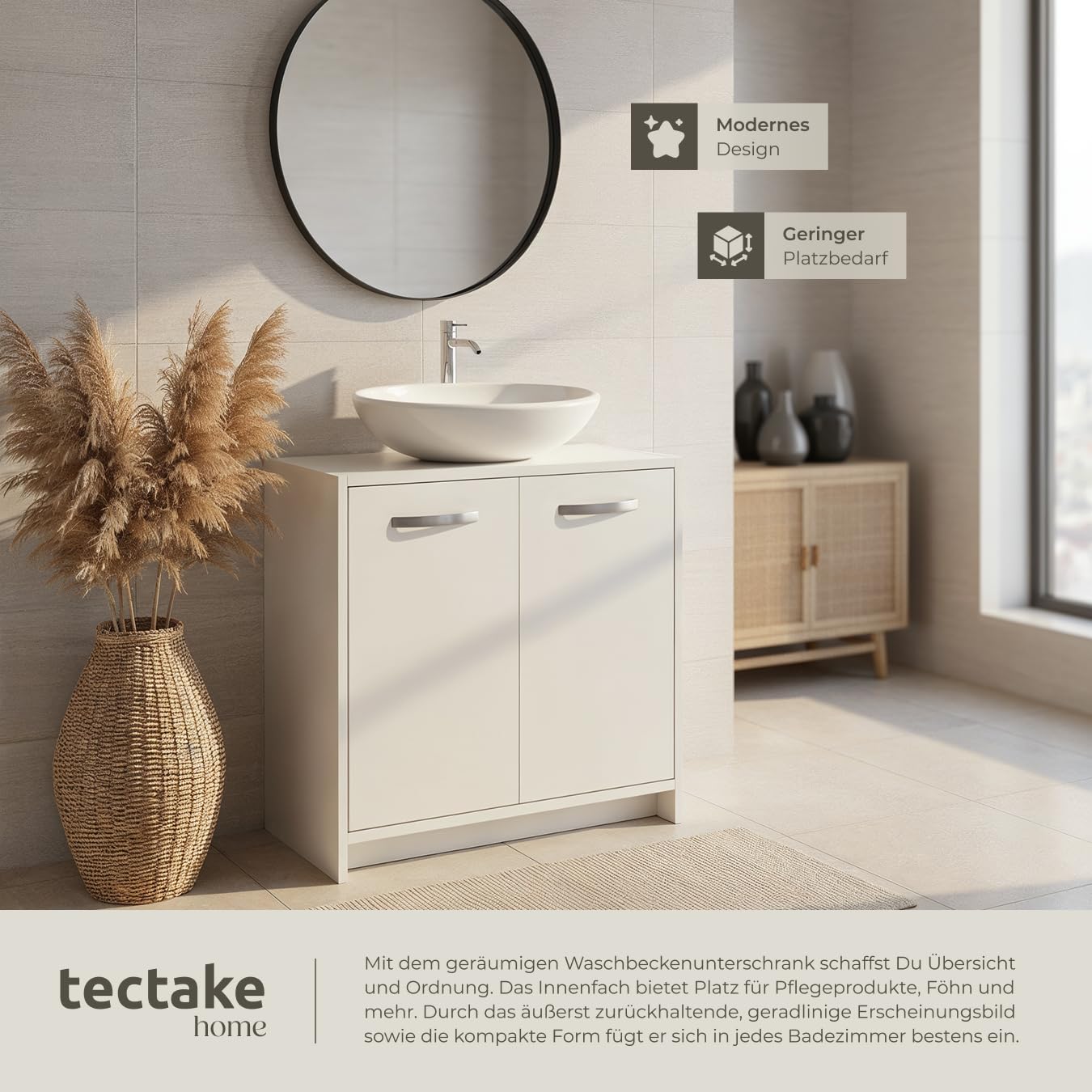 tectake® Waschbeckenunterschrank, Waschtisch Unterschrank, Badschrank für unter Waschbecken, Spüle, Schrank Möbel Badunterschrank, Waschtischunterschrank für Badezimmer & WC, Badmöbel - weiß