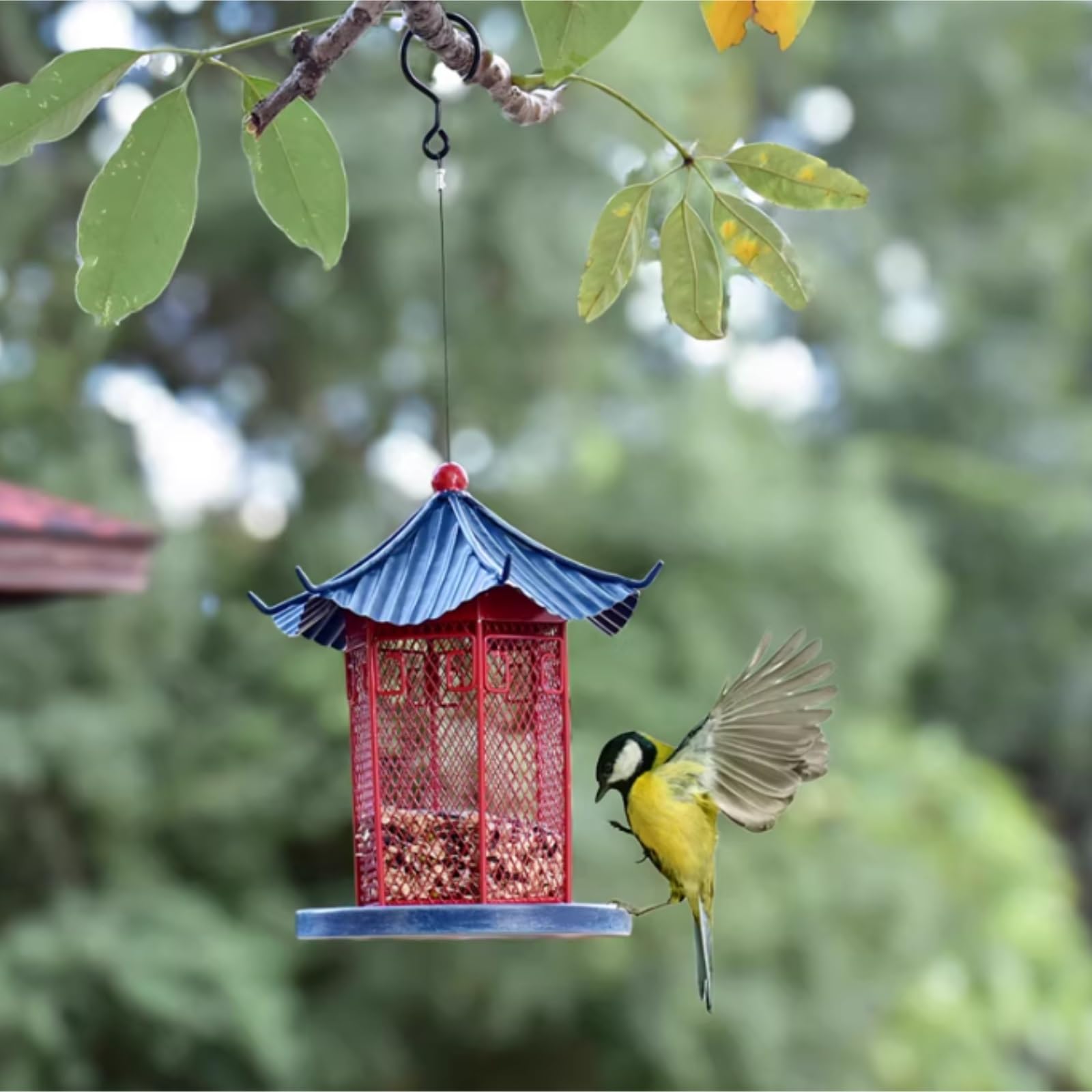 Mangiatoia Uccelli Mangiatoia for Uccelli Sospesa A Forma di Padiglione for Giardino Esterno con Balcone Bird Feeder