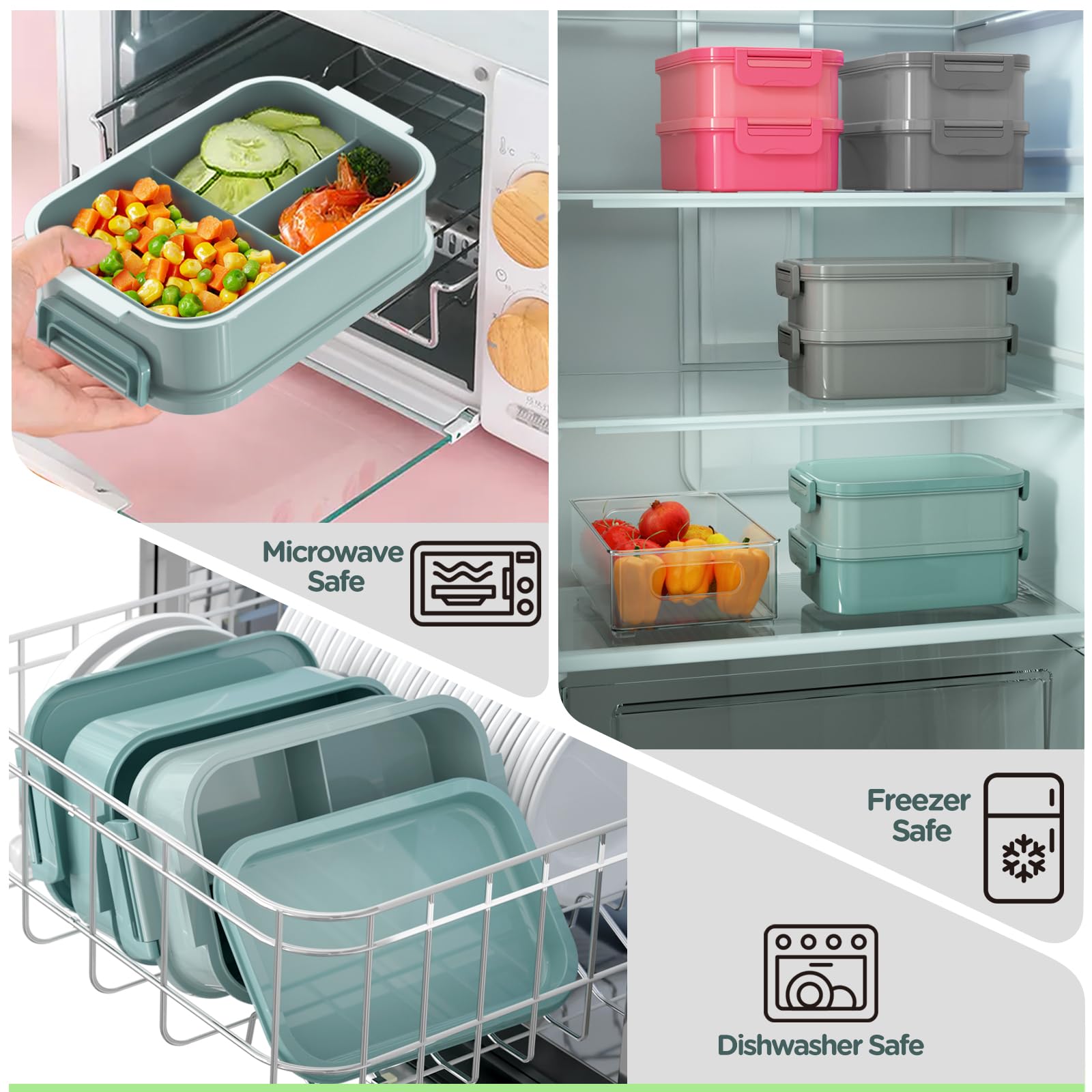 WayEee Contenitore per il pranzo per adulti, 2130 ml, grande, a prova di perdite, senza BPA, per ufficio, scuola (verde)