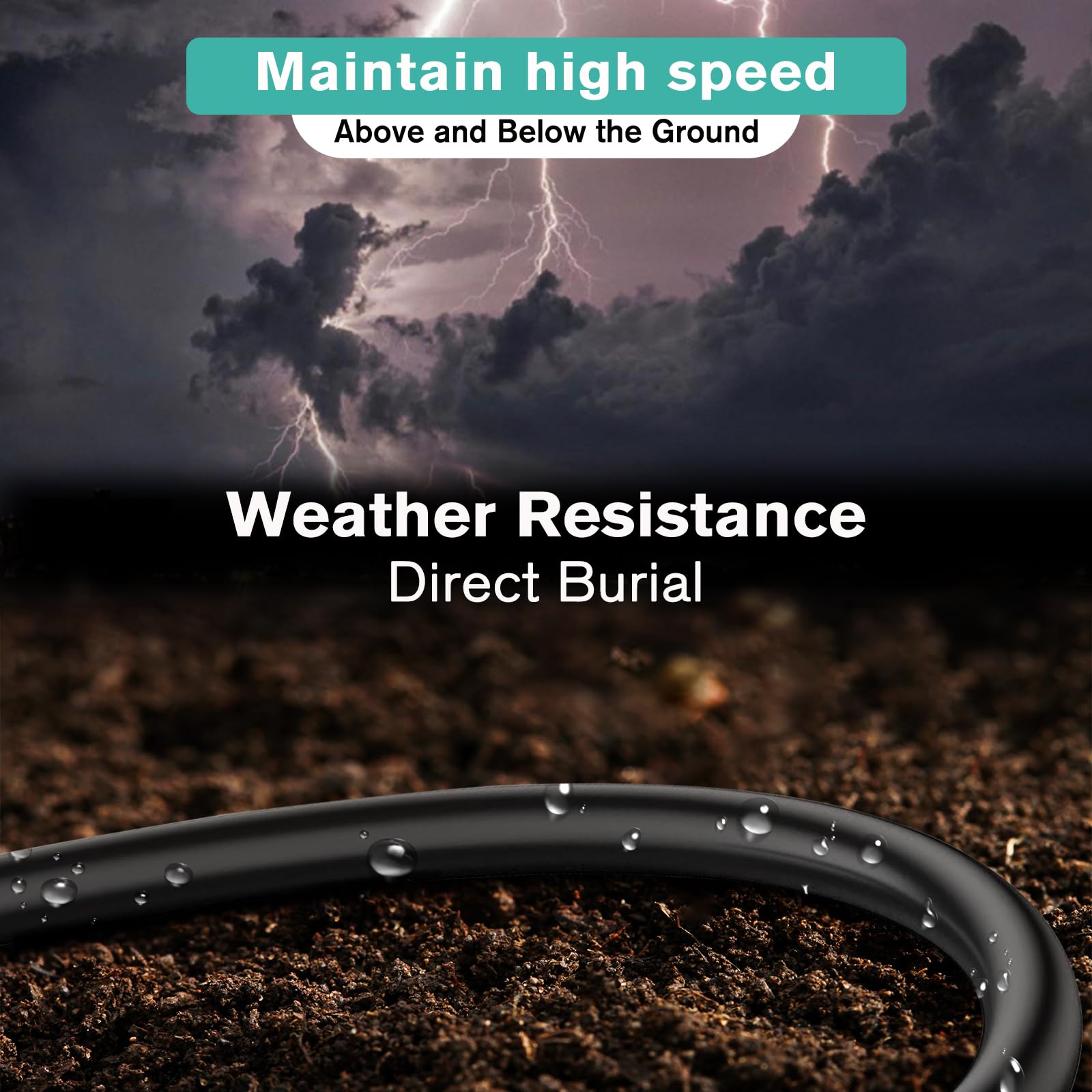 Ercielook Câble Ethernet d'extérieur Cat 6a de 91,4 m, câble réseau UTP CCA UTP à enfouissement direct LLDPE UV 10 Gbit/s, haute vitesse 24 AWG, pour caméras Poe, cours, routeurs, modems, noir