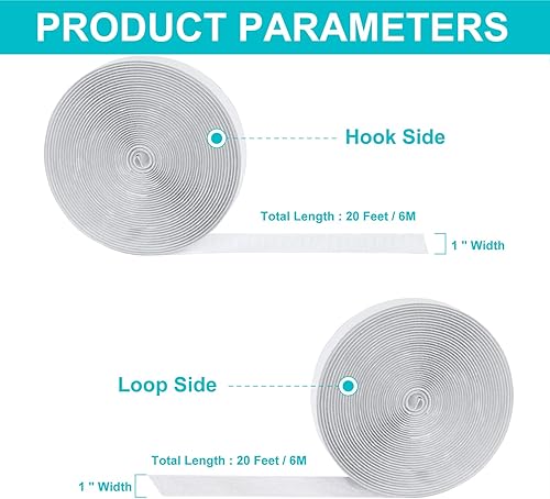 Miniatura 2 de Rollo de cinta de gancho y bucle de 20 pies x 1 pulgada con adhesivo resistente - Tiras de cinta de montaje de sujetadores con parte trasera