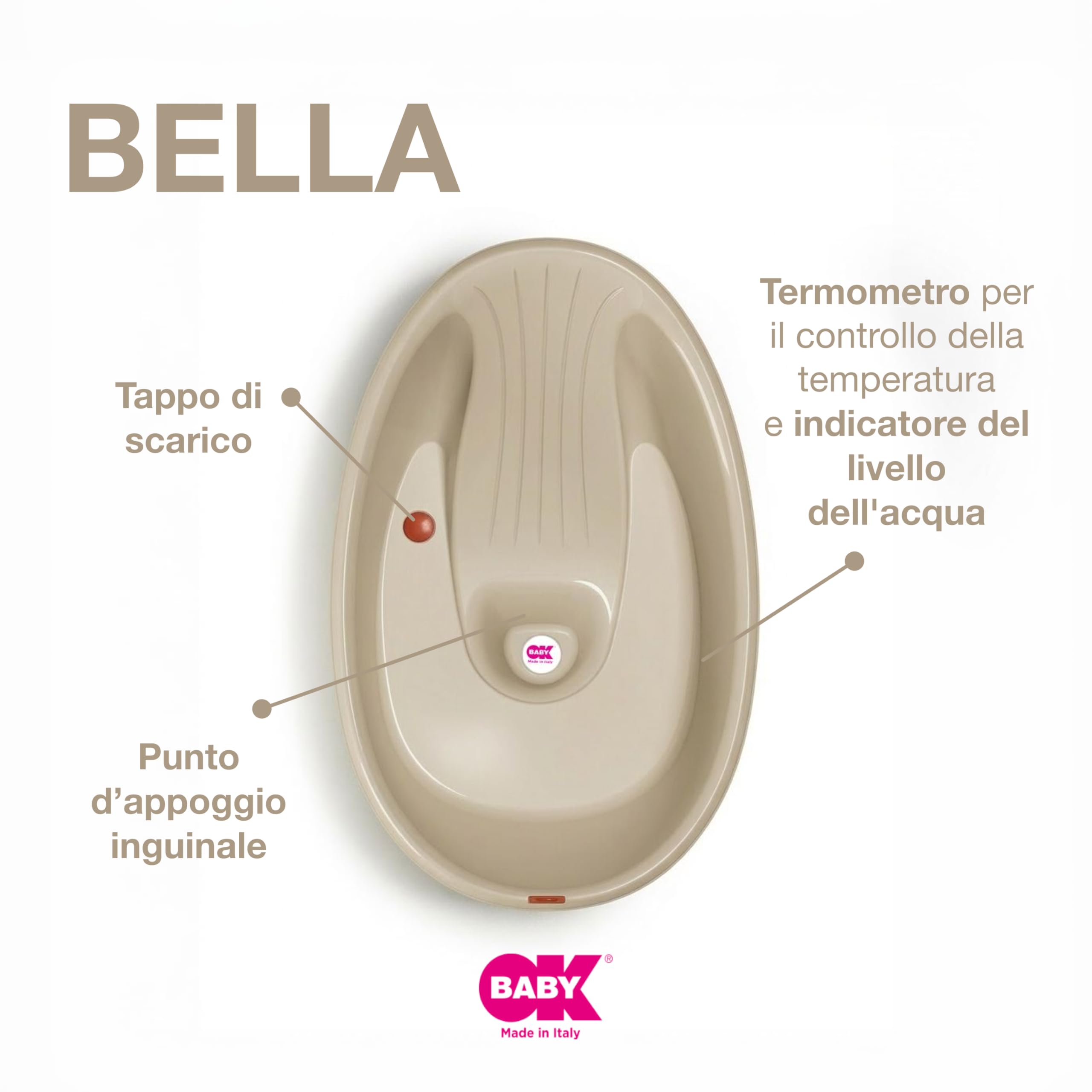OKBABY Bella - Vaschetta Avvolgente per il Bagnetto del Neonato 0-12 Mesi - Sabbia
