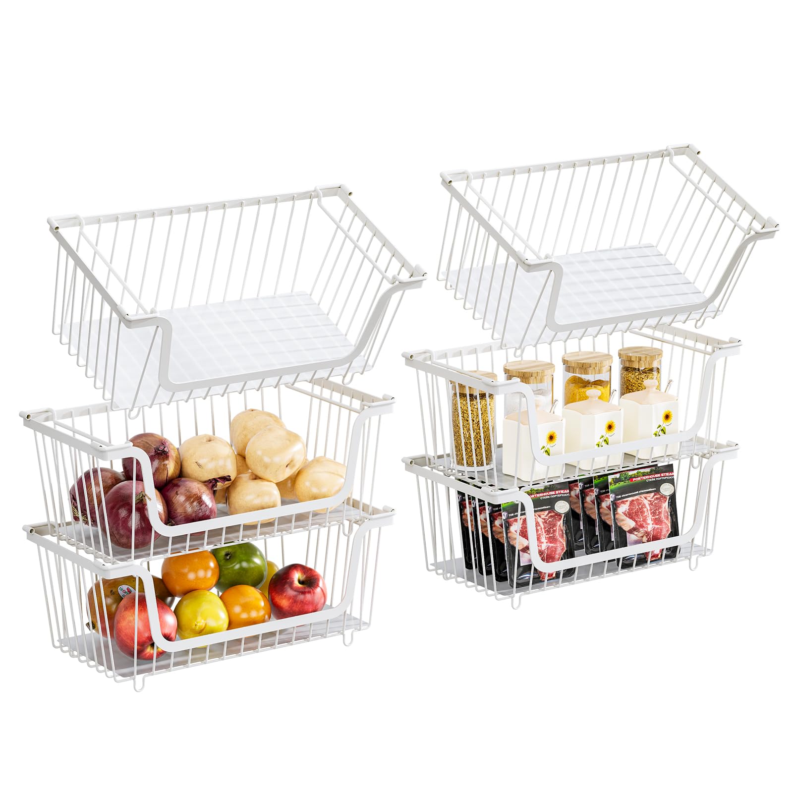 Photo 1 of GAOKASE 6 Pcs Stackable Wire Baskets for Pantry Organizers and Storage,Vegetable Fruit Basket for Countertop,Kitchen Storage Metal Baskets,Produce Potato Onion Storage Bin,White