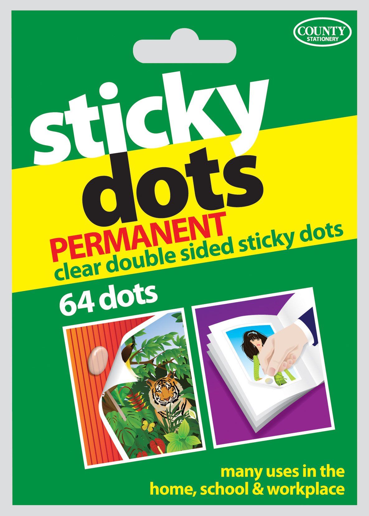 STICKY DOTS -PERMANENT -CLEAR DOUBLE SIDED STICKY DOTS- 64 DOTS