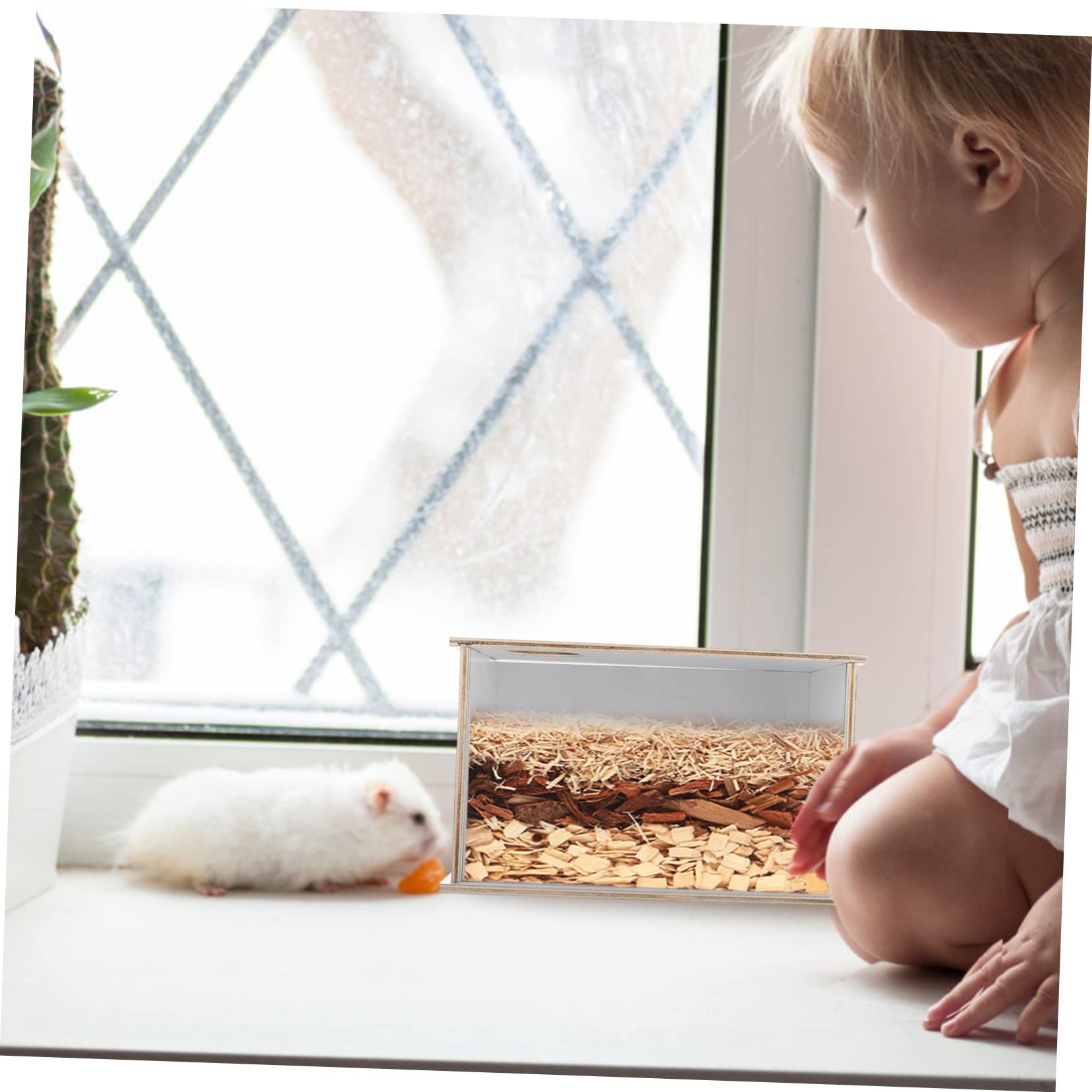 YARNOW Bañera Multifunción para Hámster y Chinchilla Superficie Lisa y Caja de Madera, Arenero Práctico para Baño en Casa o Tienda de Mascotas