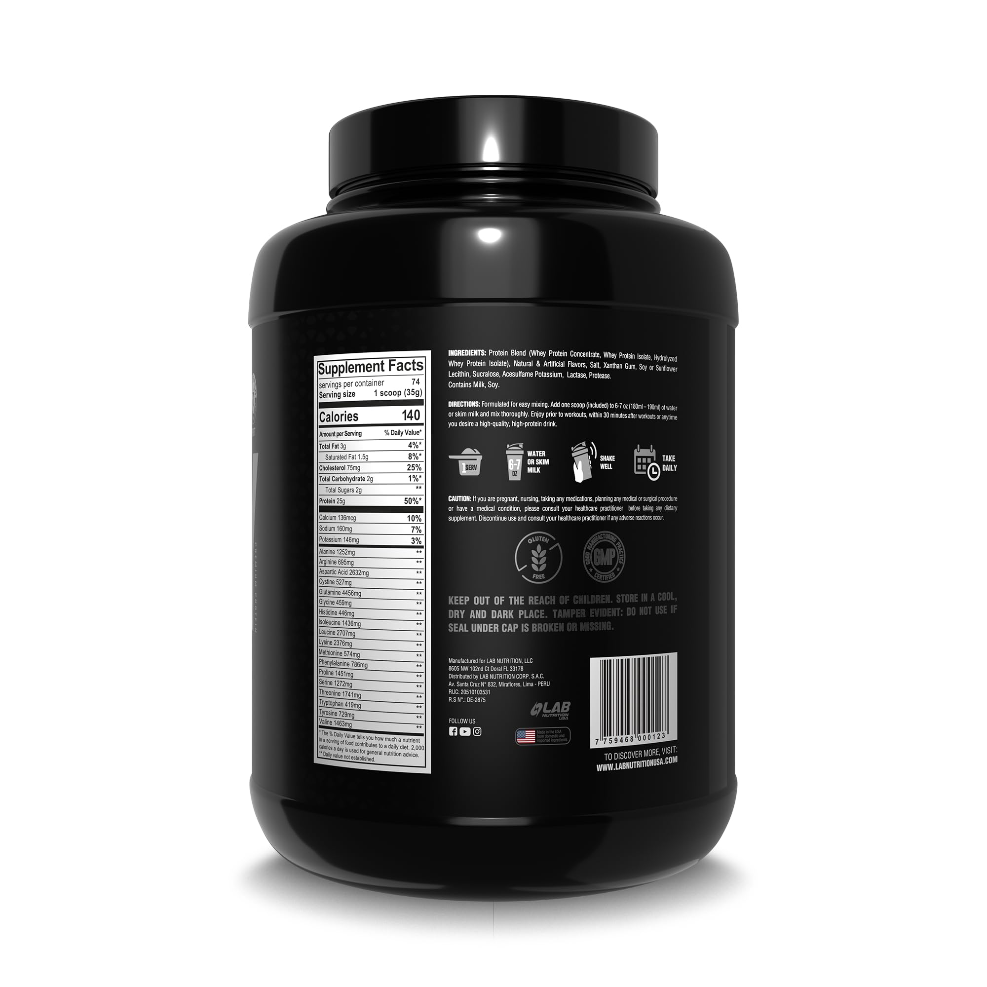 Lab Nutrition Premium, 100% Whey Protein Powder, Build muscl, Gluten Free, 25 g Protein, Delicious Vainilla Flavor, 5.7 Lbs - 74 Servings. — Amazon image 2