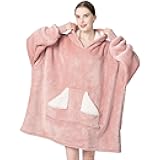 Touchat Wearable Blanket Hoodie, Oversized Sherpa Blanket Sweatshirt with Hood Pocket and Sleeves, Super Soft Warm Plush Hooded Blanket for Adult Women Men, One Size Fits All (Pink)