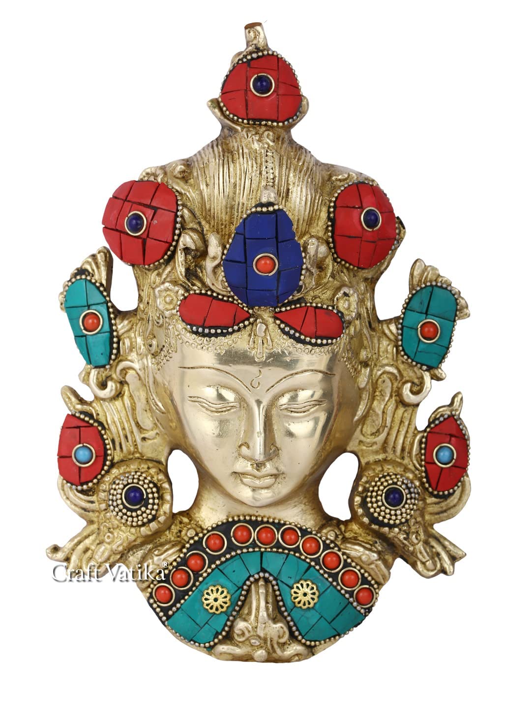 Collectible India Brass Tara Buddha Wall Hanging Sculpture Tibetan Shakyamuni Greetings Mask for entrance Door