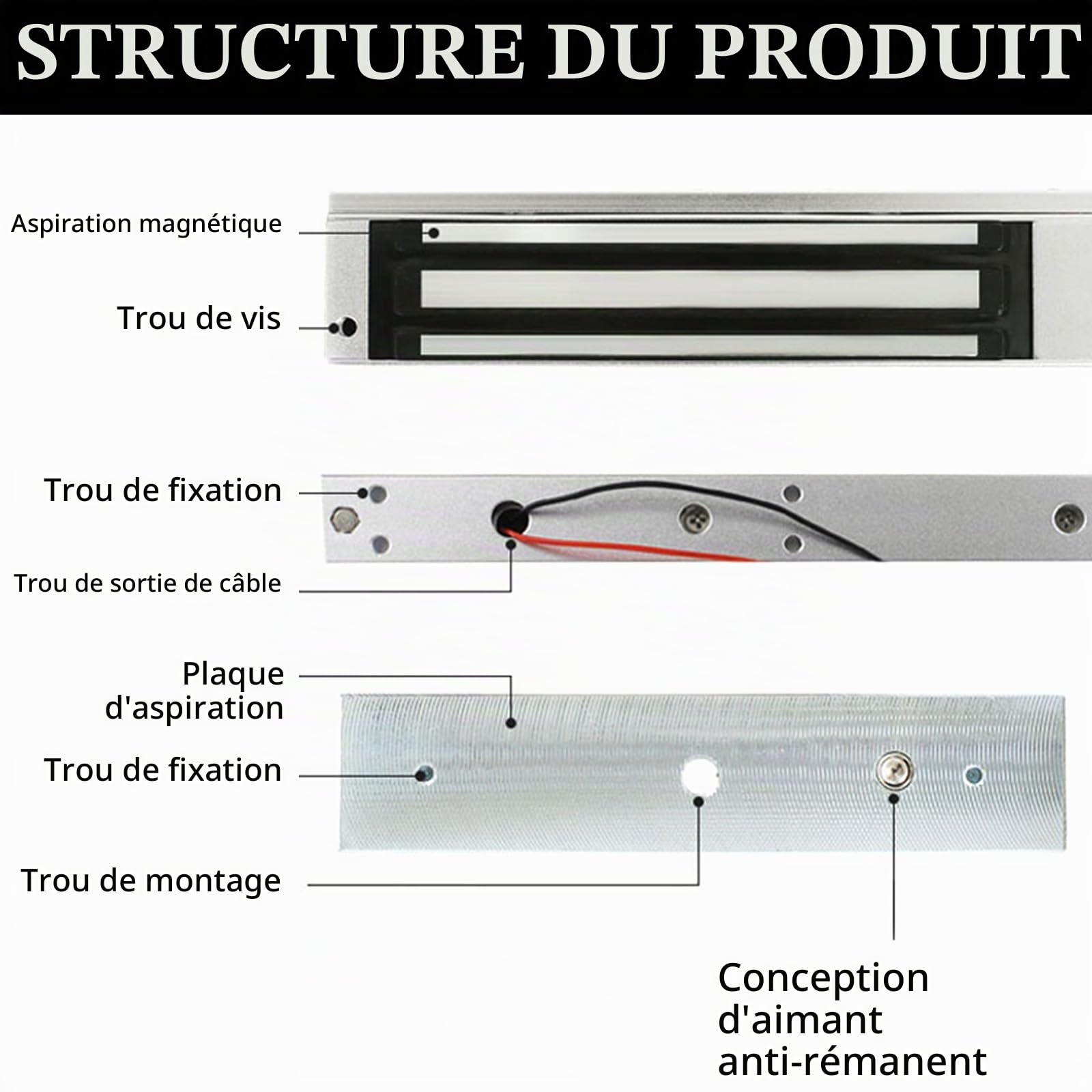 Serrure Magnétique ÉLectrique Dc 12 V 280 Kg, Force De Maintien De 600 Lb, Pour Système De Contrôle D'Accès De Porte Contrôleur Hôte EntréE De Porte Mode Nc Pour SystèMe De Sécurité Domestique