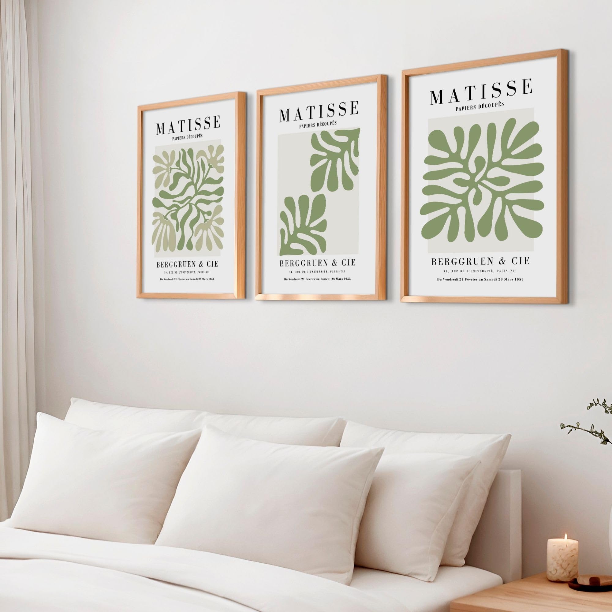 Lot de 3 affiches, vert et beige, style Matisse, sans cadre (30 x 40 cm)