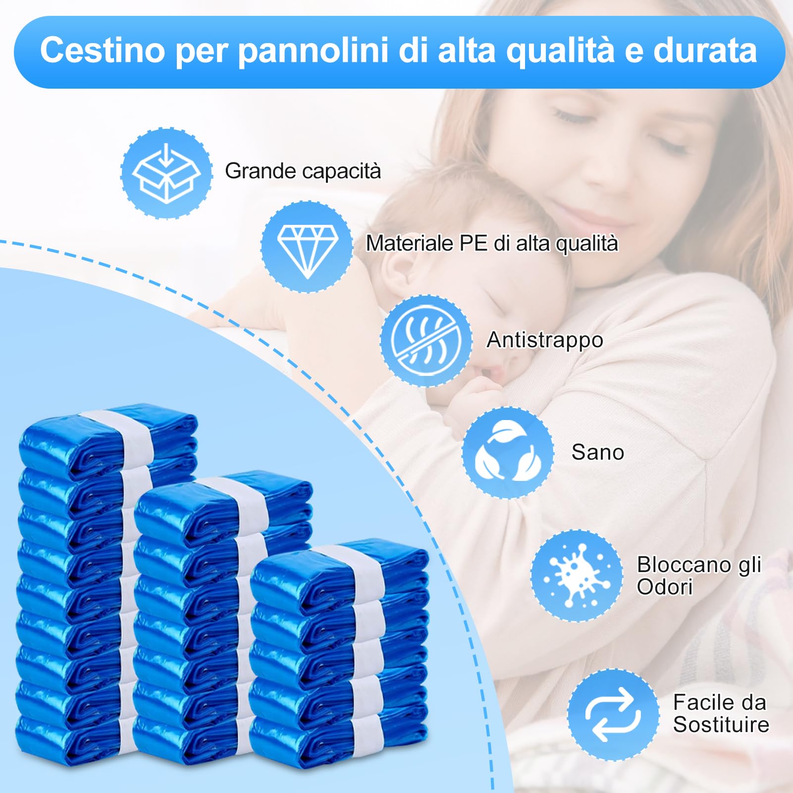 21 Pezzi Ricarica Mangiapannolini, Sacchetti Mangiapannolini, Ricarica Mangiapannolini Compatibile con Twist & Click, con LitterLocker（4.5M）