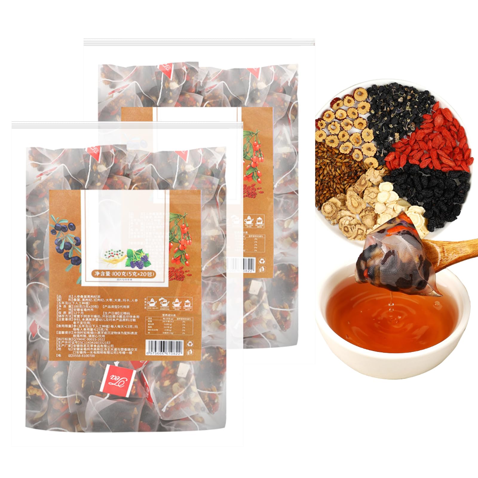 Qiamia Men's 2 0Bags Ginseng Six Treasure Tea, Ginseng Tea Bags, Kidney Formula Tea Suitable For Both And Wo (100G/5G X 0Bags) (2)