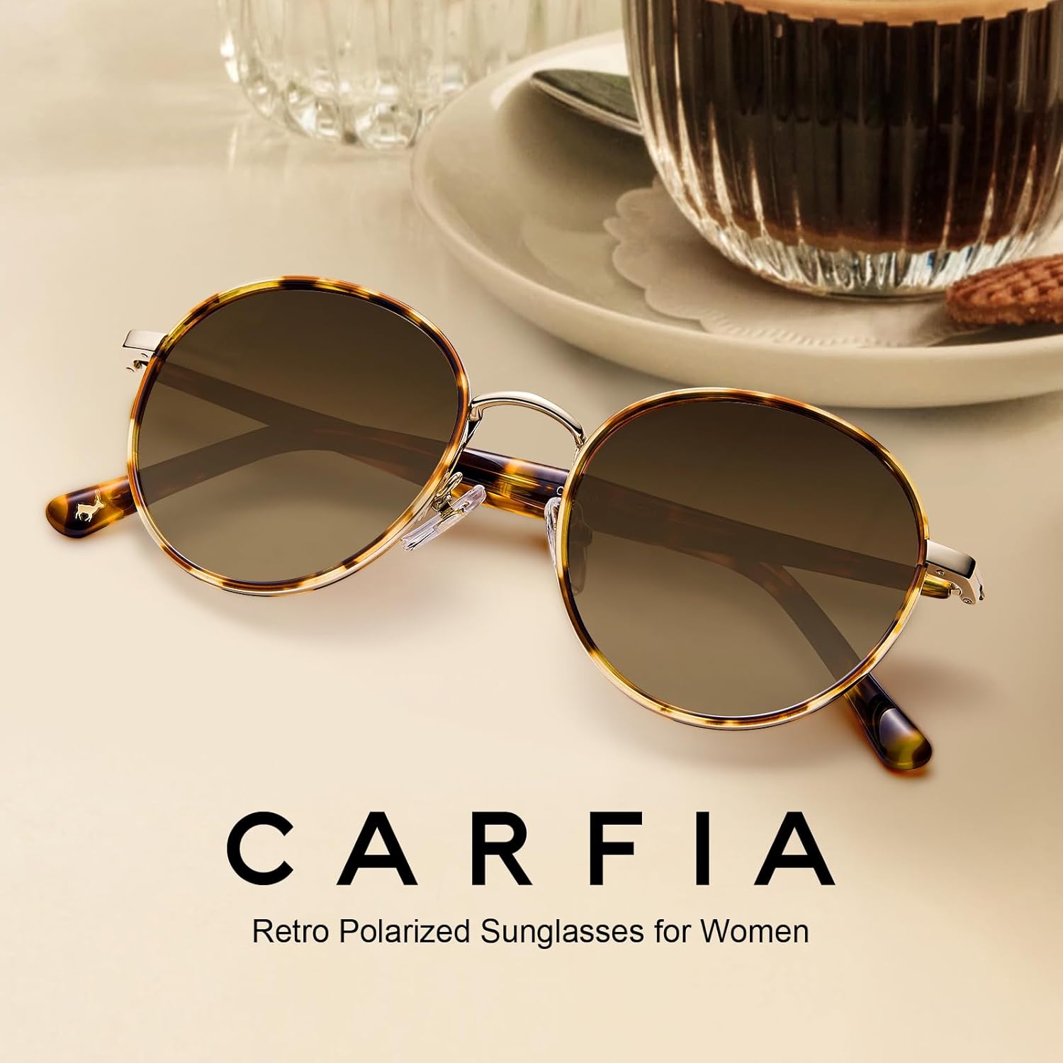 CARFIA Retro Round Polarized Sunglasses for Women UV Protection Acetate Arms Metal Frame Driving Glasses - Image 3