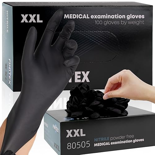 FINITEX - Guantes desechables de nitrilo negro, 5 mil, sin polvo, guantes de examen médico sin látex, 100 unidades para limpiar guantes de alimentos
