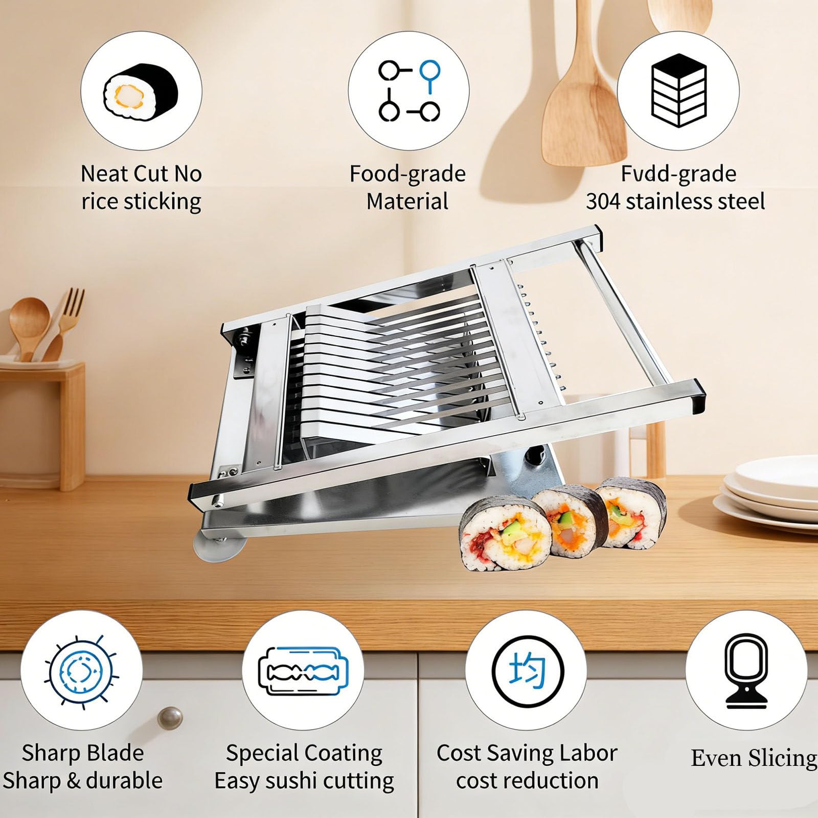 Sushi Rollschneider Maschine, Edelstahl Sushi Roll Slicer, Schneidet schnell gleichmäßige Segmente, 8/10/12 Abschnitte, für japanische Restaurants, Snackbar, westliches Restaurant