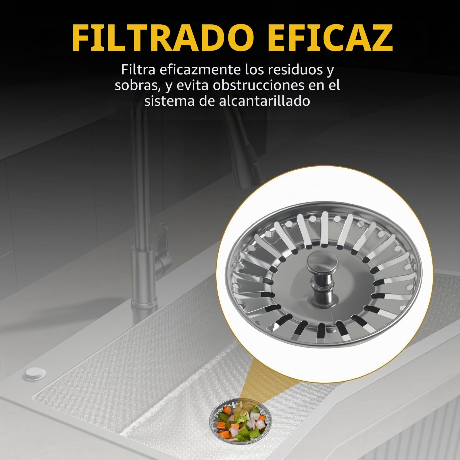 84mm Fregadero de Cocina Tapón de Acero Inoxidable, Colador y Filtro para Desagüe, Tapones de Repuesto para Sumidero, Escurridor de Comida, Rejilla de 84-85mm